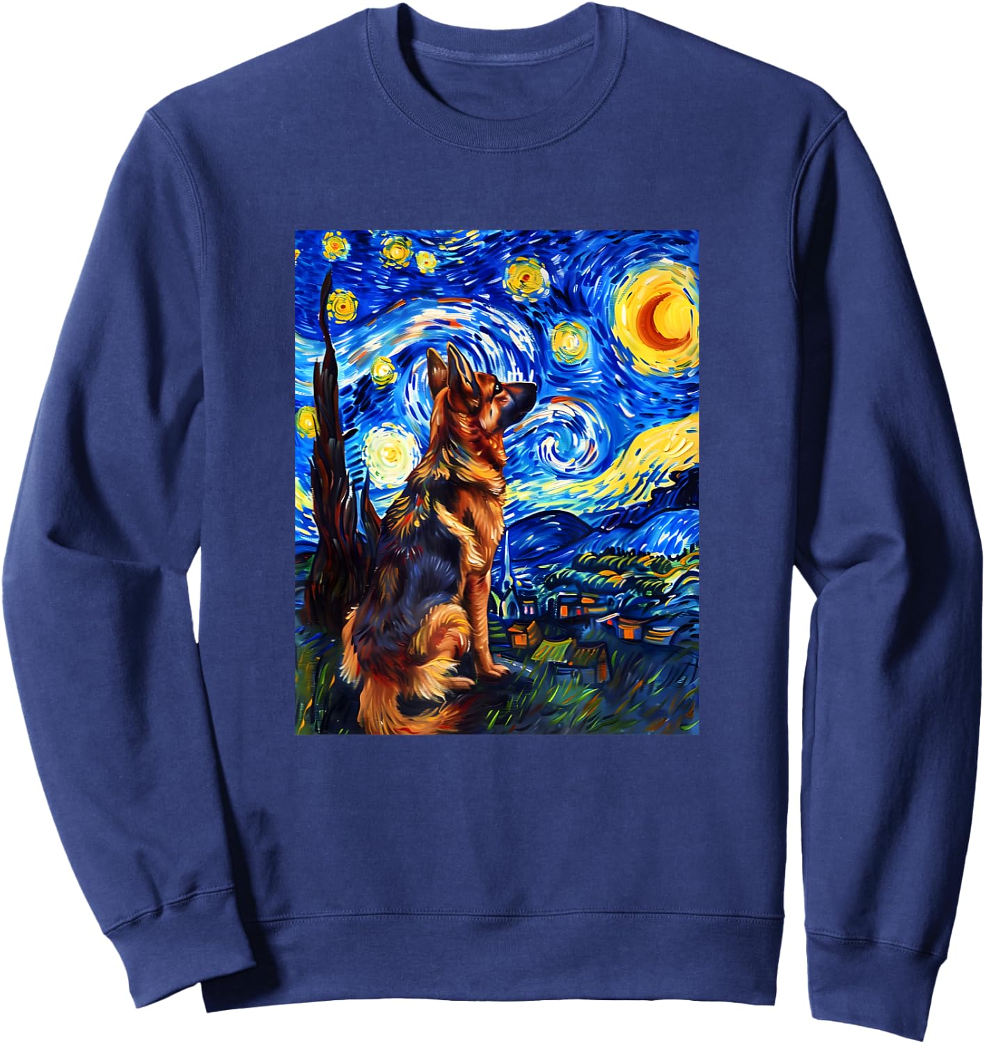 Cute Van Gogh German Shepherd Starry Night Funny Women Men Sweatshirt - Sweatshirt | Navy