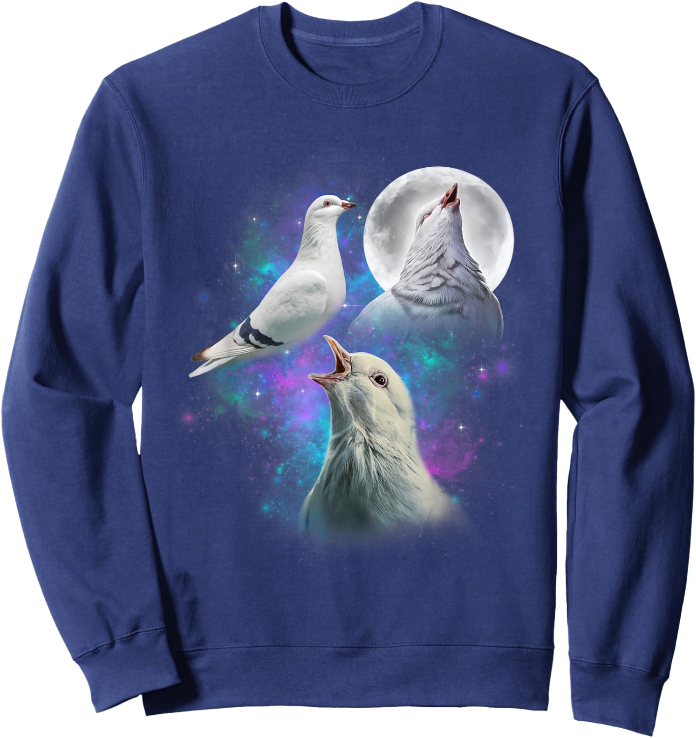Three White Pigeons Howling At The Moon Funny Pigeon Sweatshirt - Sweatshirt | Navy