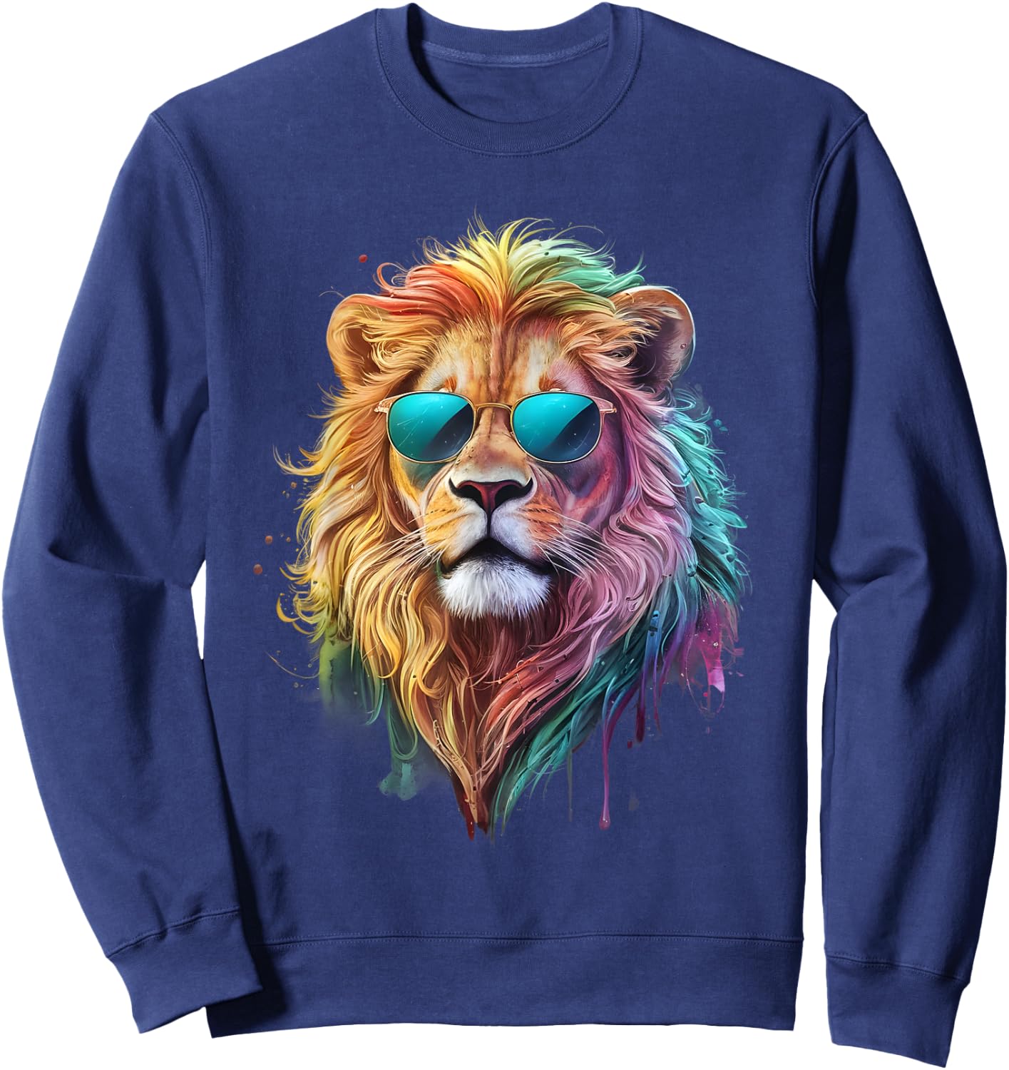 Lion Men Woman Colorful Watercolor Lion Sweatshirt - Sweatshirt | Navy