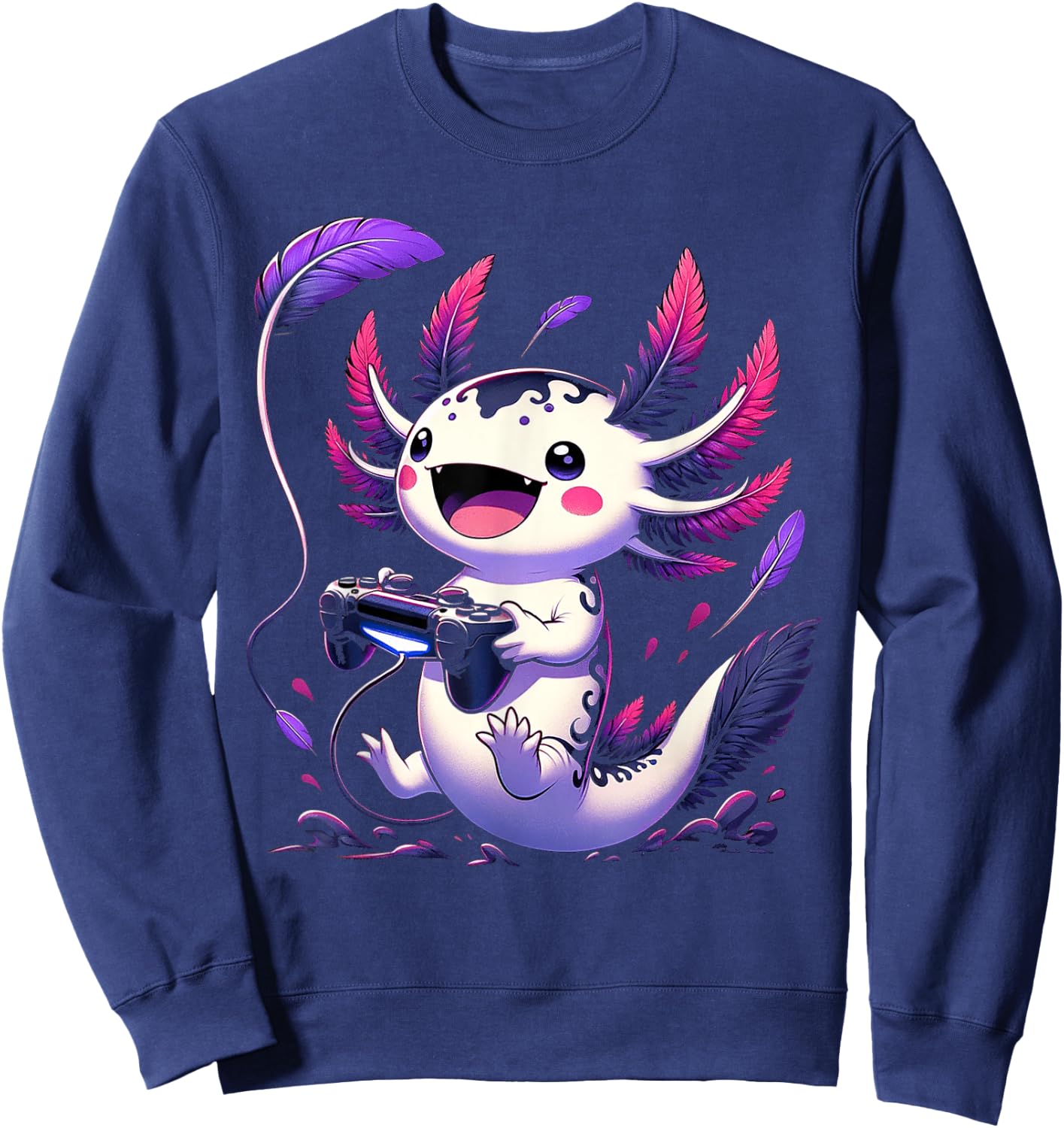 Cute Axolotl Playing Console Video Games Axolotl Gaming Sweatshirt - Sweatshirt | Navy