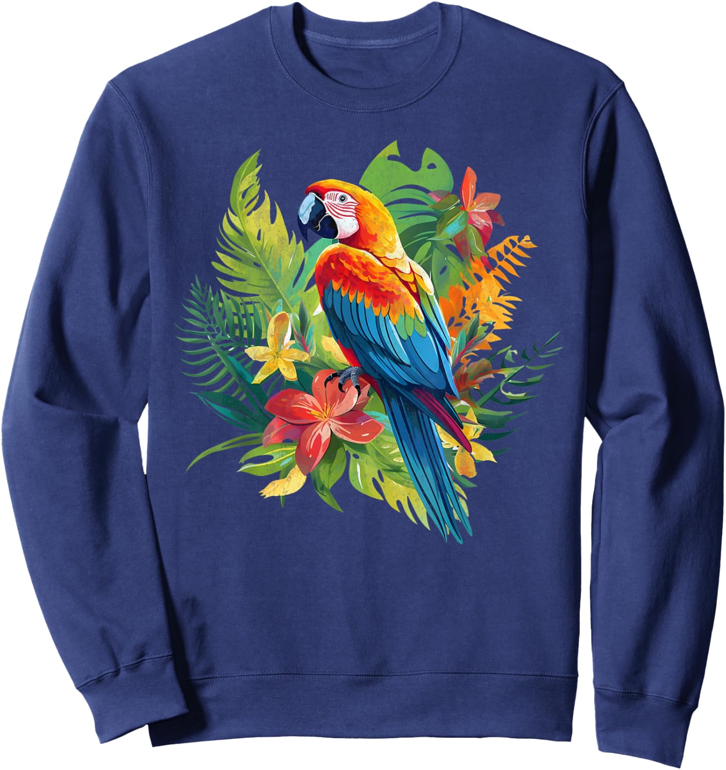 Parrot In Tropical Summer Flower Women Cockatiel Bird Sweatshirt - Sweatshirt | Navy