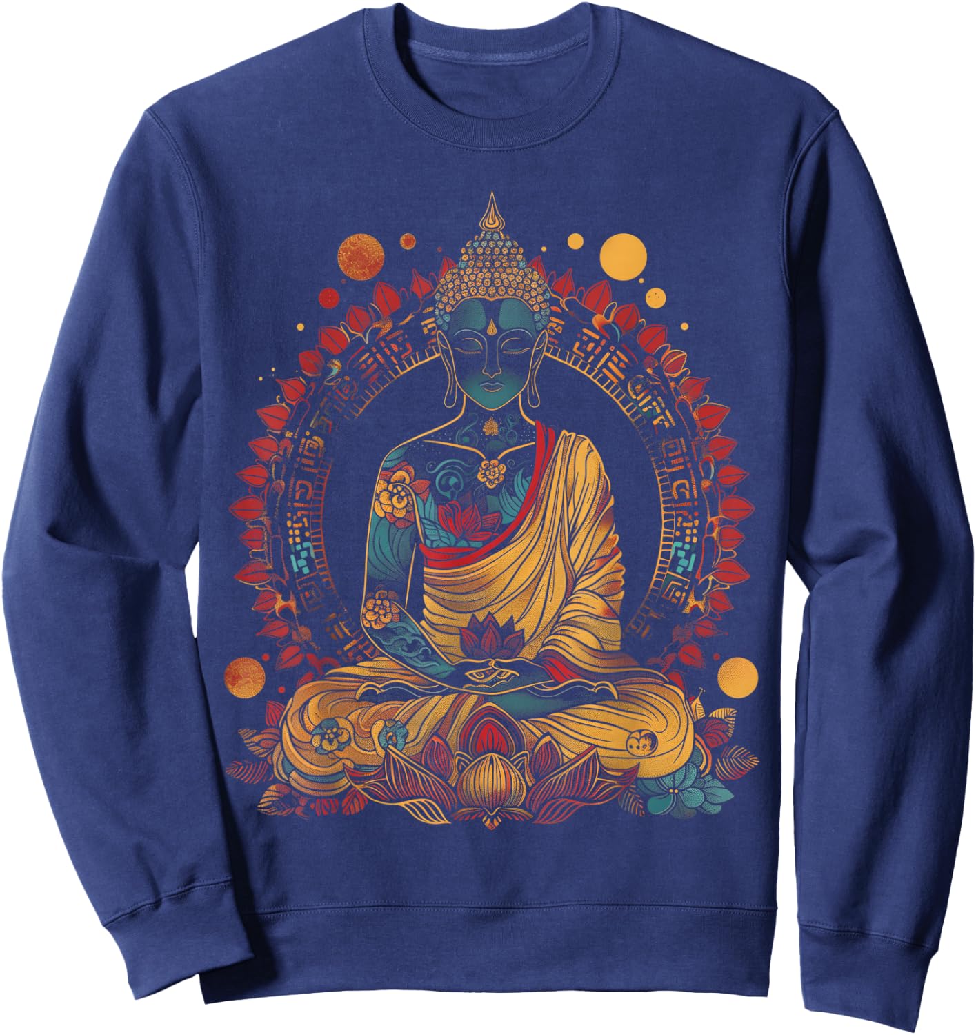 Buddha Vintage Flowers Zen Buddhist Buddhism Yoga Spiritual Sweatshirt - Sweatshirt | Navy