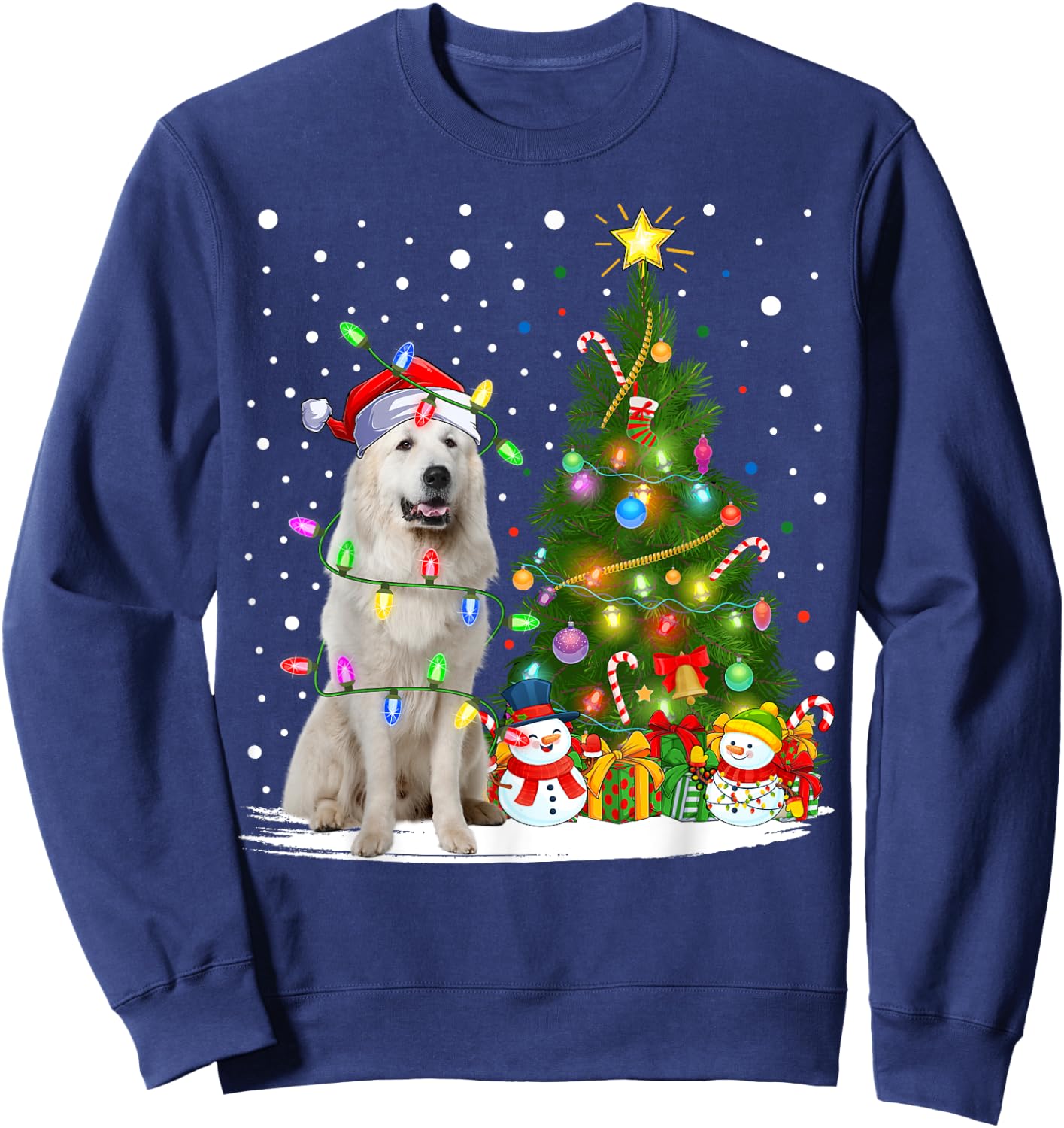 Lighting Xmas Tree Santa Great Pyrenees Dog Christmas Sweatshirt - Sweatshirt | Navy