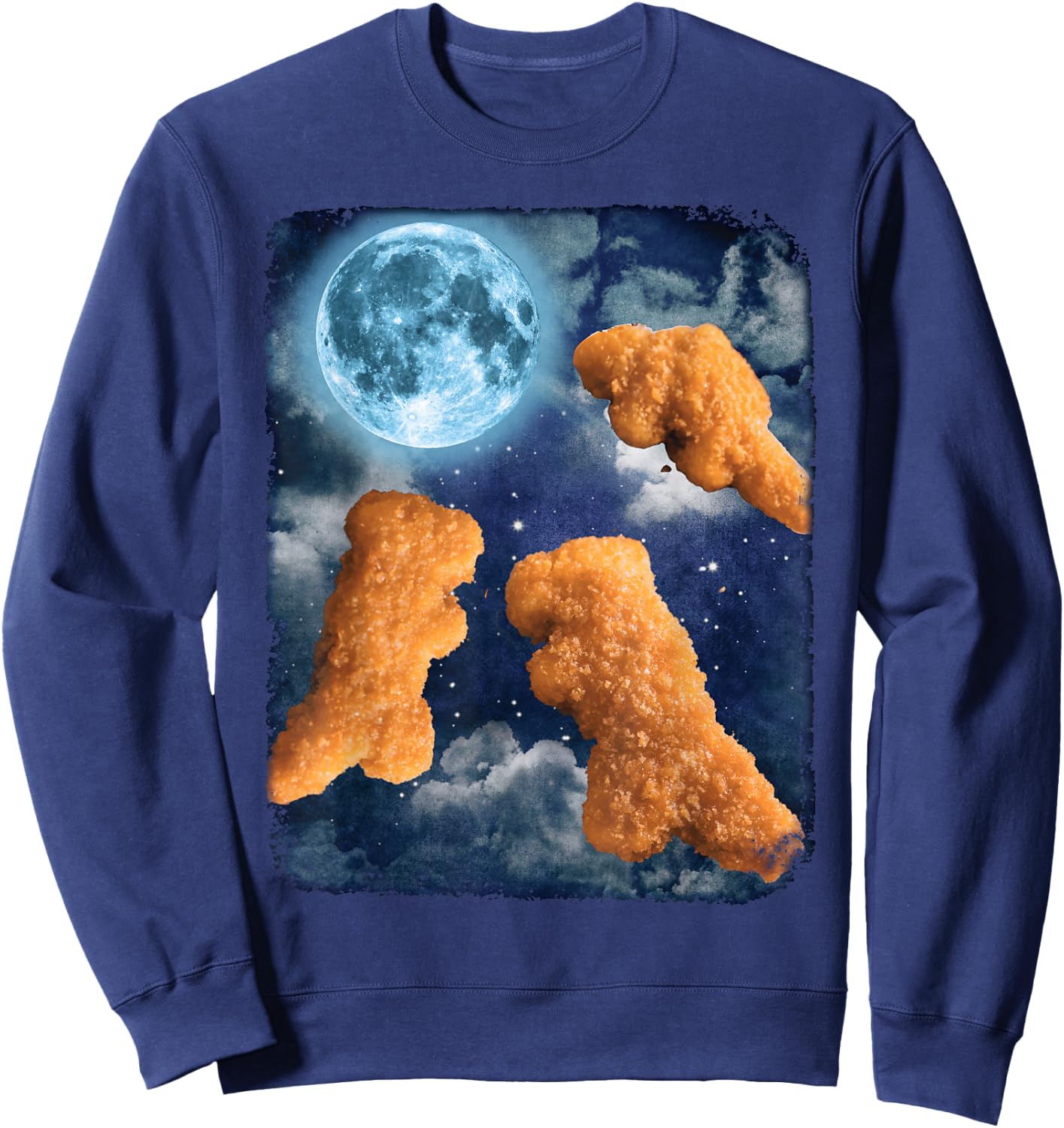 Funny Food Dinosaur Chicken Nuggets Howling At The Moon Sweatshirt - Sweatshirt | Navy