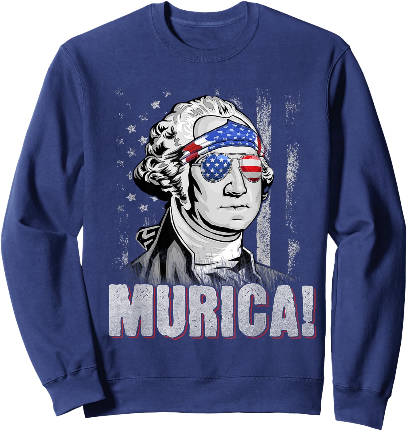 American Flag Murica Patriotic 4th of July George Washington Kids Men Sweatshirt - Sweatshirt | Navy