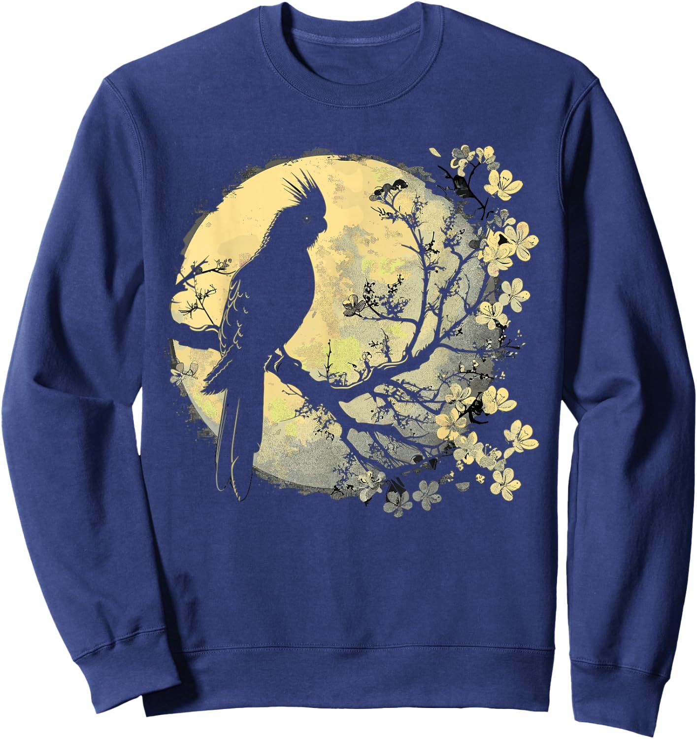 Cockatiel Parrot Lliebhaber Bird Moon and Flowers Sweatshirt - Sweatshirt | Navy