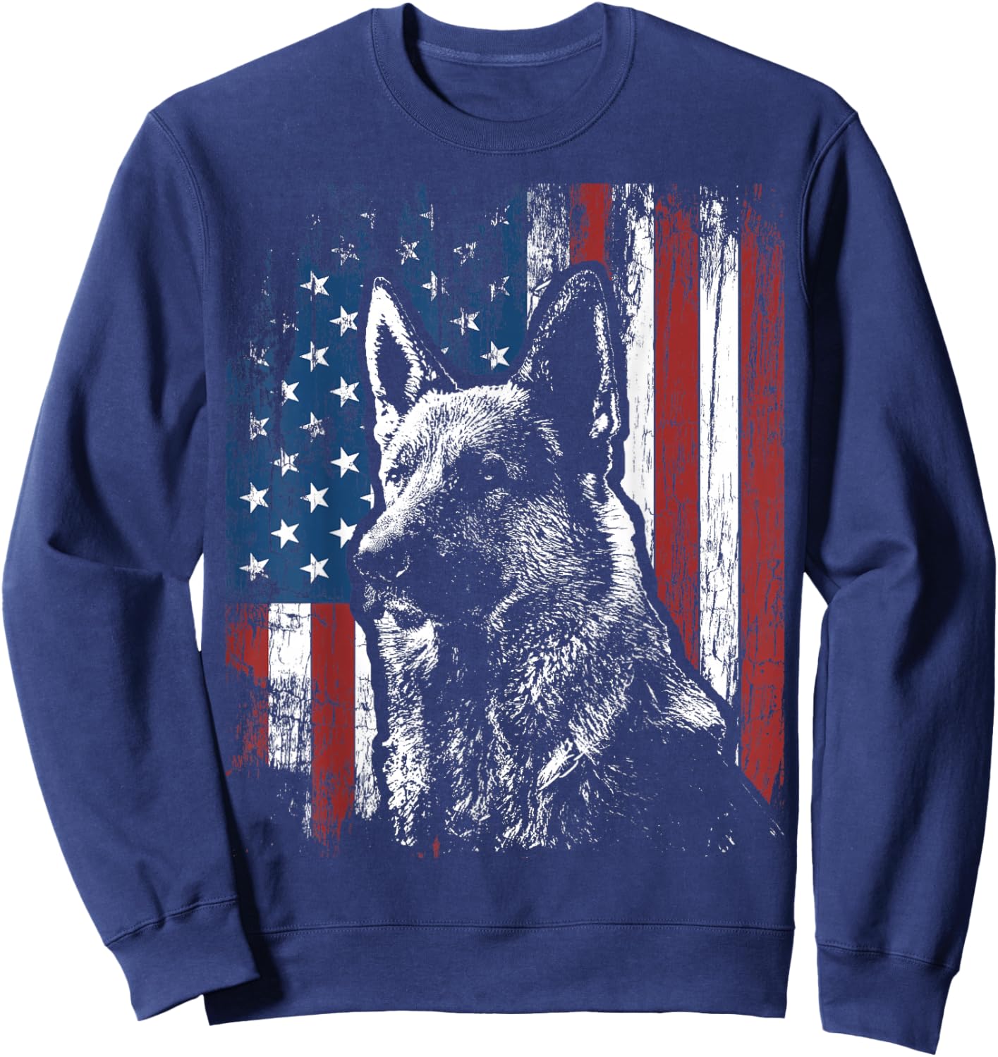 Patriotic German Shepherd American Flag Dog Gift Men Women Sweatshirt - Sweatshirt | Navy