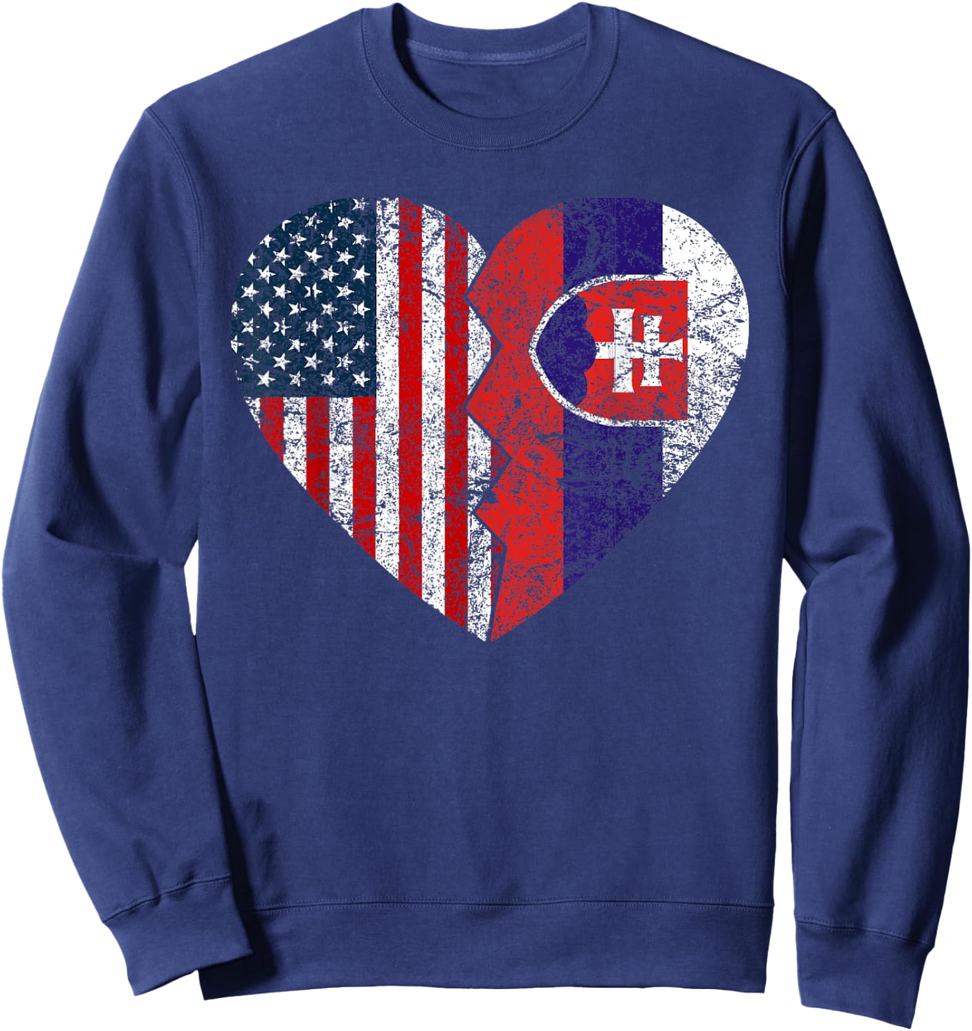 Slovakian American Flag Heart | United States Slovakia Roots Women Kids Men Sweatshirt - Sweatshirt | Navy