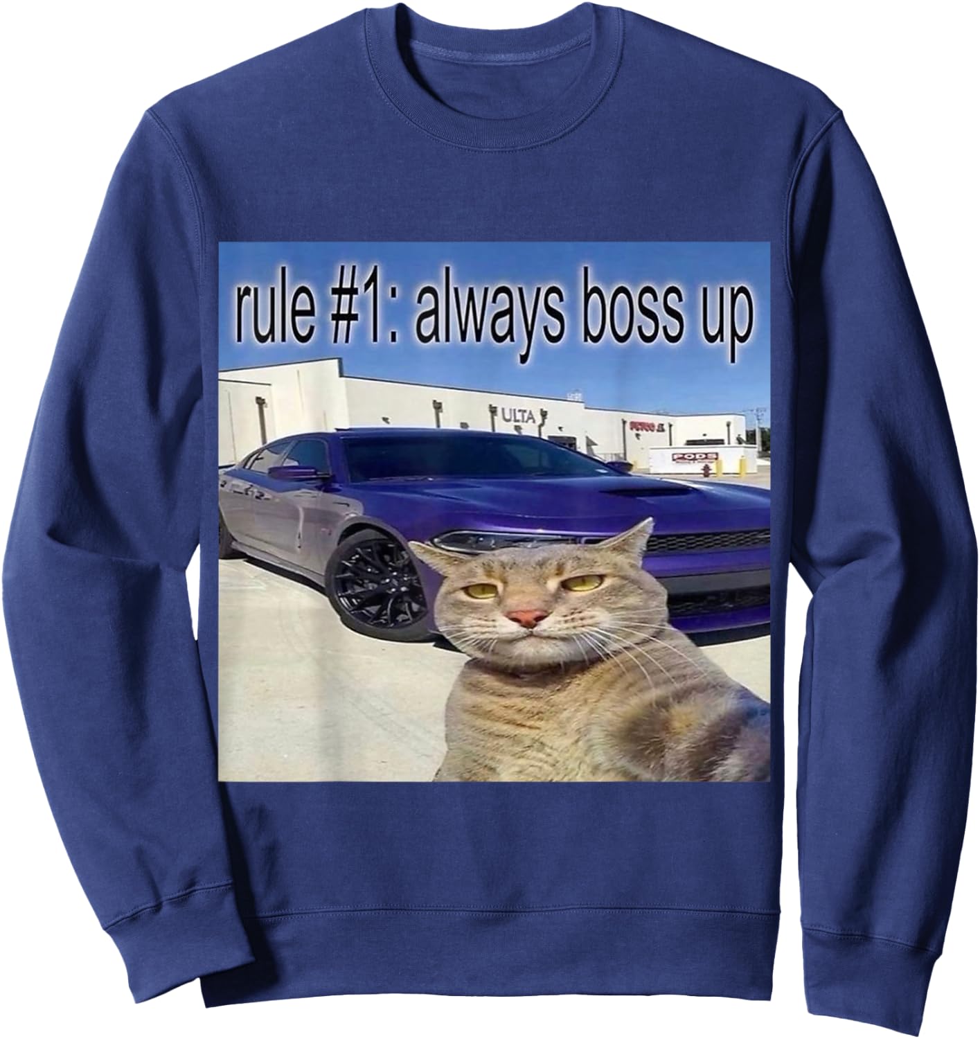 Funny Rule Number 1 Always Boss Up Meme Sweatshirt - Sweatshirt | Navy