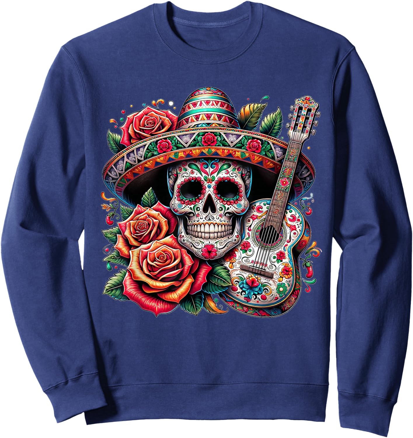 Cinco De Mayo Skull Sombrero Fiesta Mexican Skull Men Women Sweatshirt - Sweatshirt | Navy