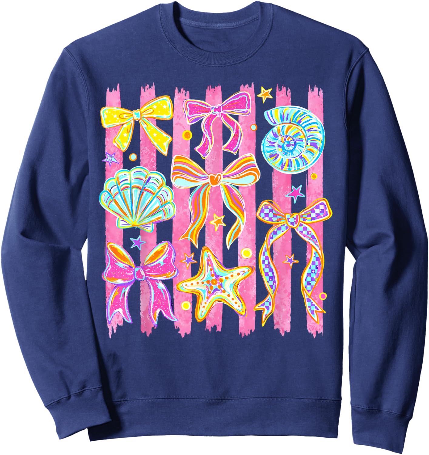 Seashell Coquette Bow Ocean Hawaii Beach Summer Vacation Sweatshirt - Sweatshirt | Navy