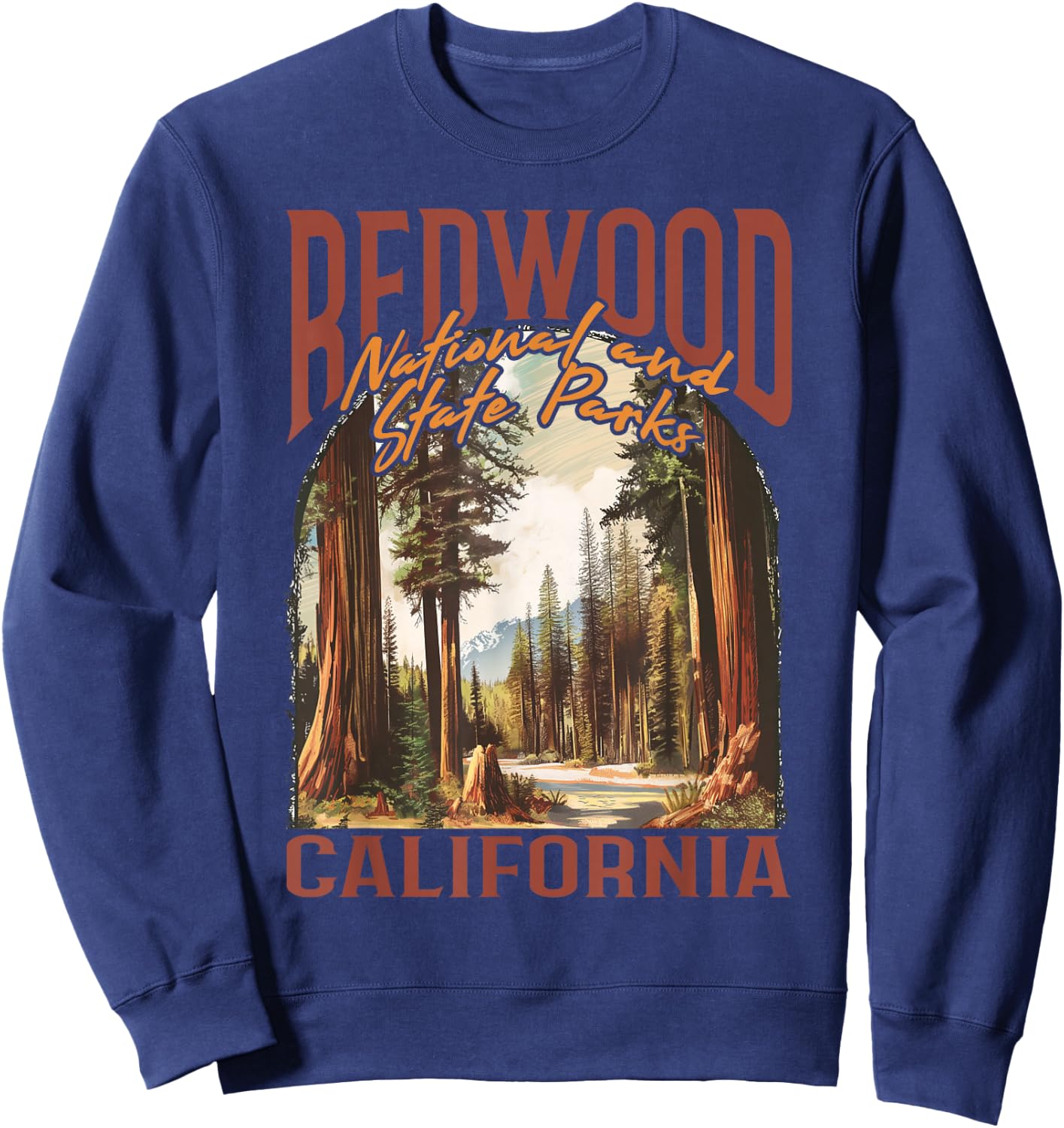 Redwood USA National Park Vintage California Outdoors Retro Sweatshirt - Sweatshirt | Navy