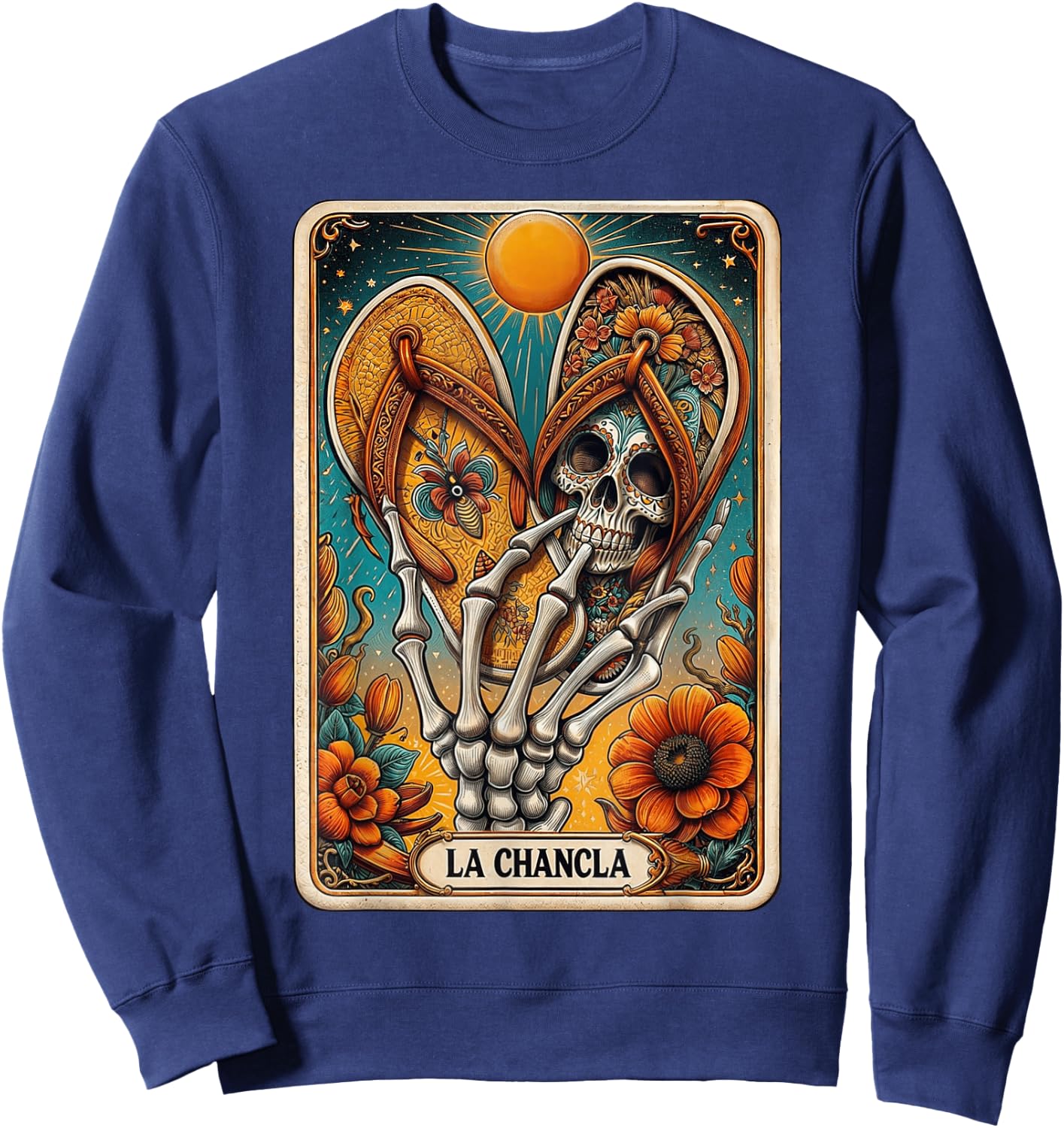 La Chancla Flip Flop Card Funny Mexican Mom Tarot Card Sweatshirt - Sweatshirt | Navy