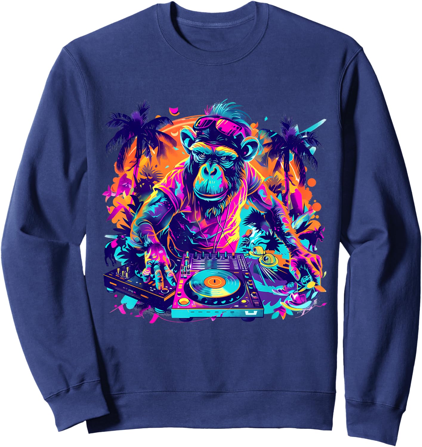 DJ Monkey Techno House Beatmaker EDM Turntable DJ Monkey Sweatshirt - Sweatshirt | Navy