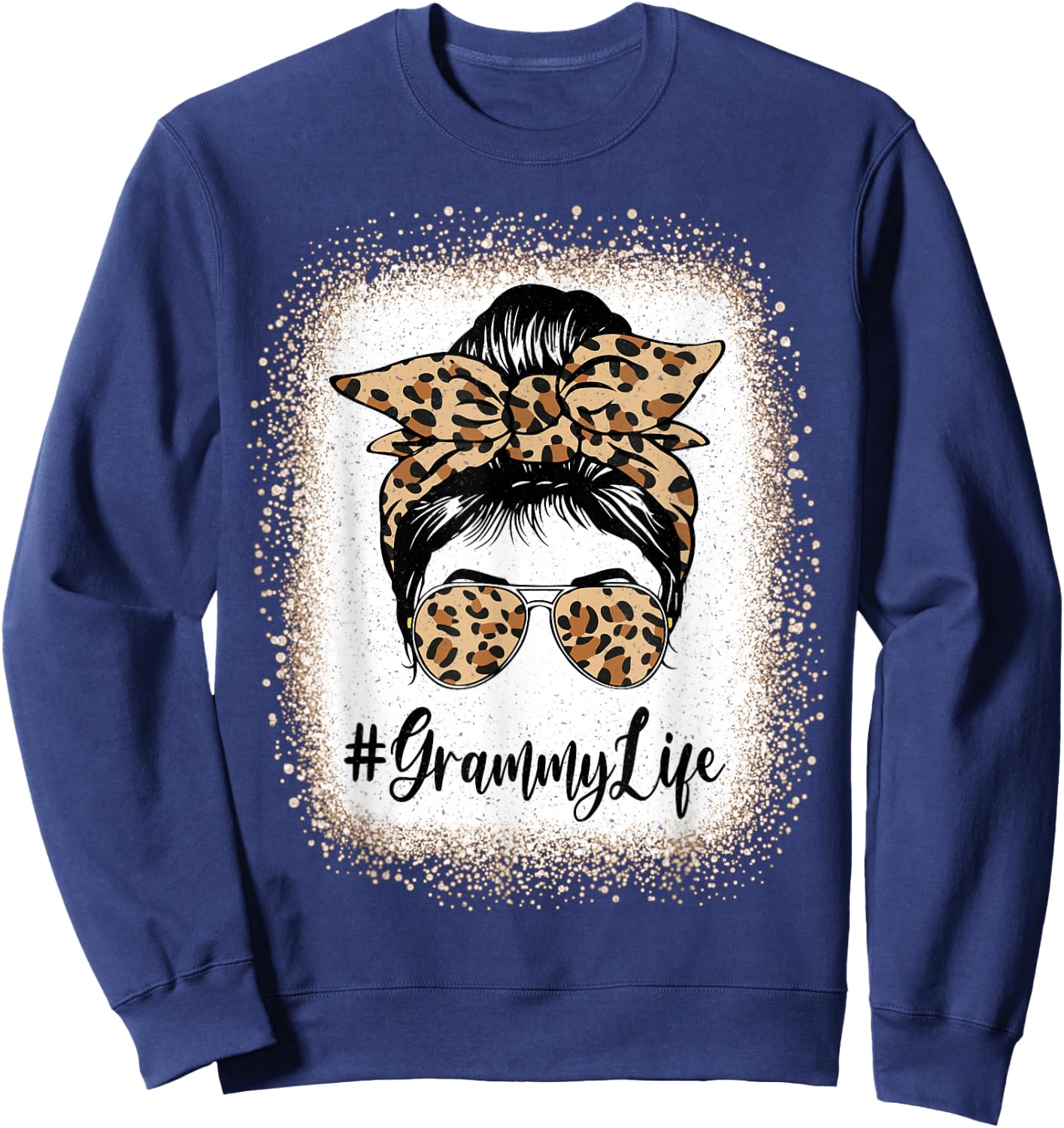 Grammy Life Bleached Leopard Messy Bun Mother's day Sweatshirt - Sweatshirt | Navy