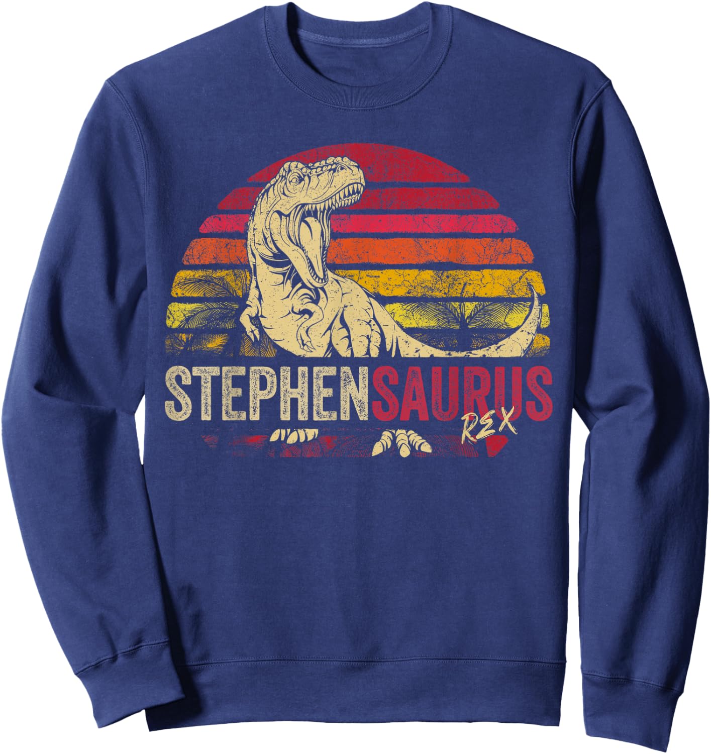 Stephen Saurus Funny Personalized Dinosaur T Rex Boys Name Sweatshirt - Sweatshirt | Navy