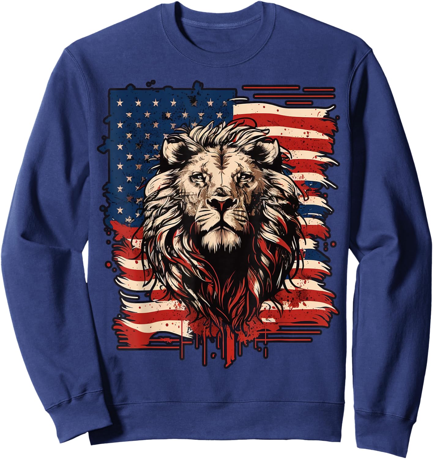 USA 4th Of July Lion on Patriotic American Lion Women Kids Men Sweatshirt - Sweatshirt | Navy