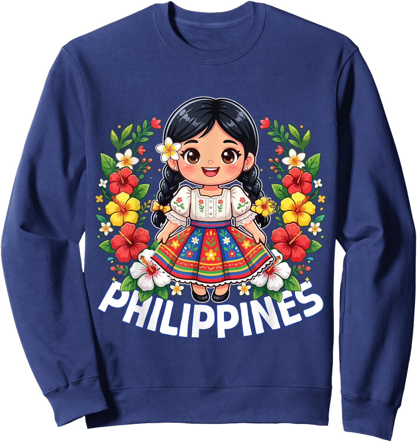 Philippines Flag Culture Cute Filipina Girl Kids Sweatshirt - Sweatshirt | Navy