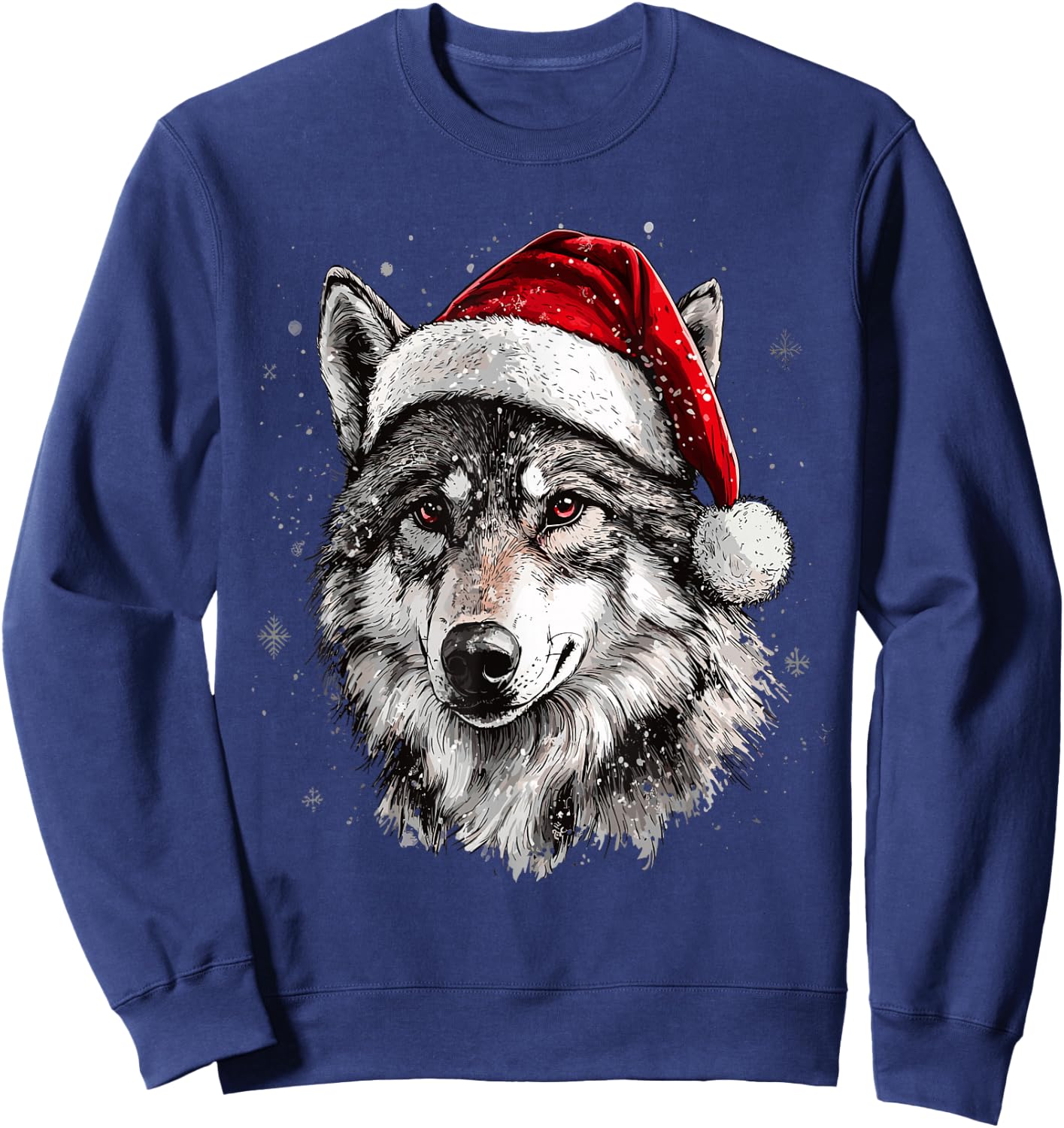 Wolf Santa Hat Funny Xmas Wolf Lovers Christmas Pajama Sweatshirt - Sweatshirt | Navy