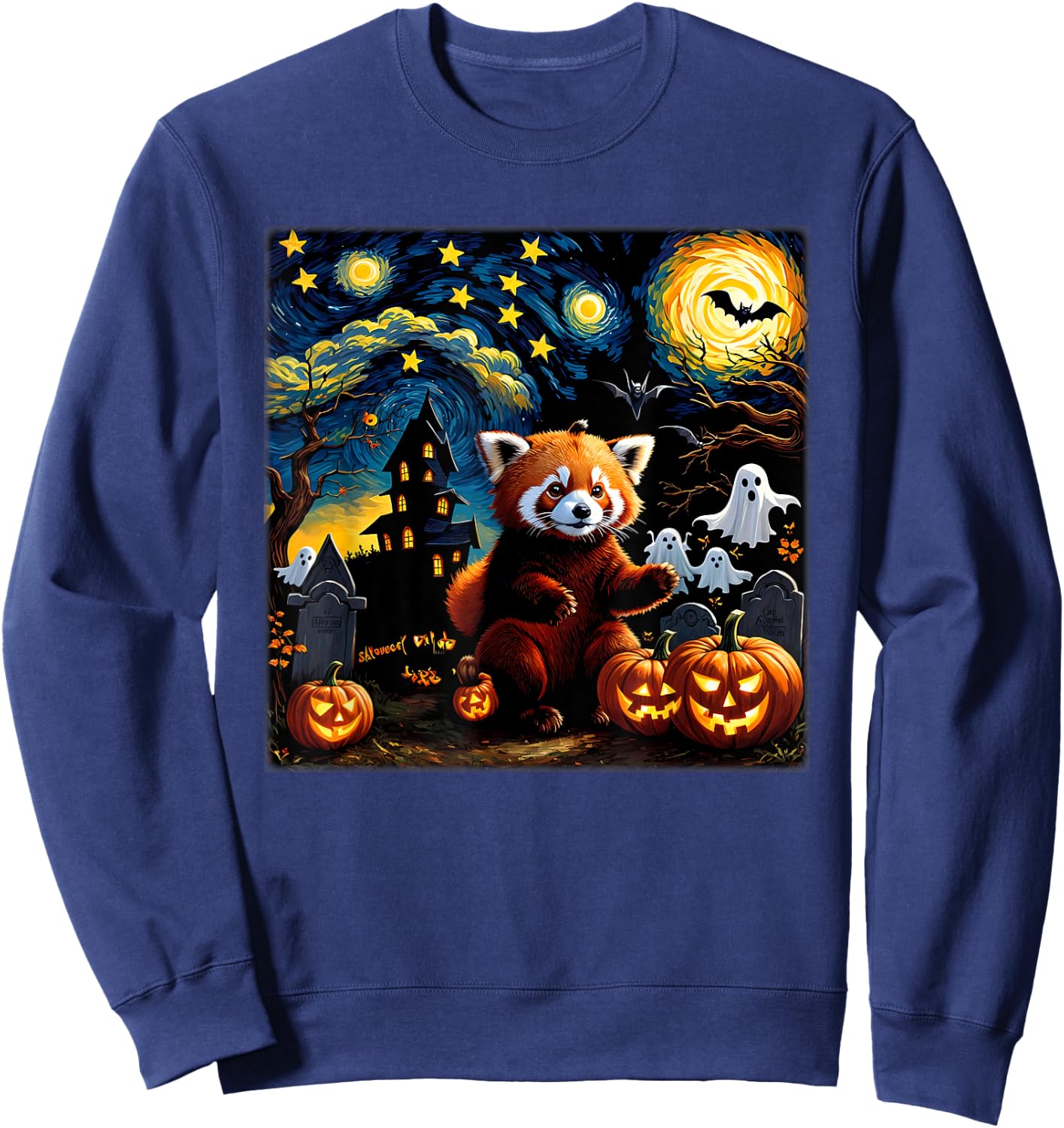 Spooky Halloween Red Panda Starry Night Sweatshirt - Sweatshirt | Navy