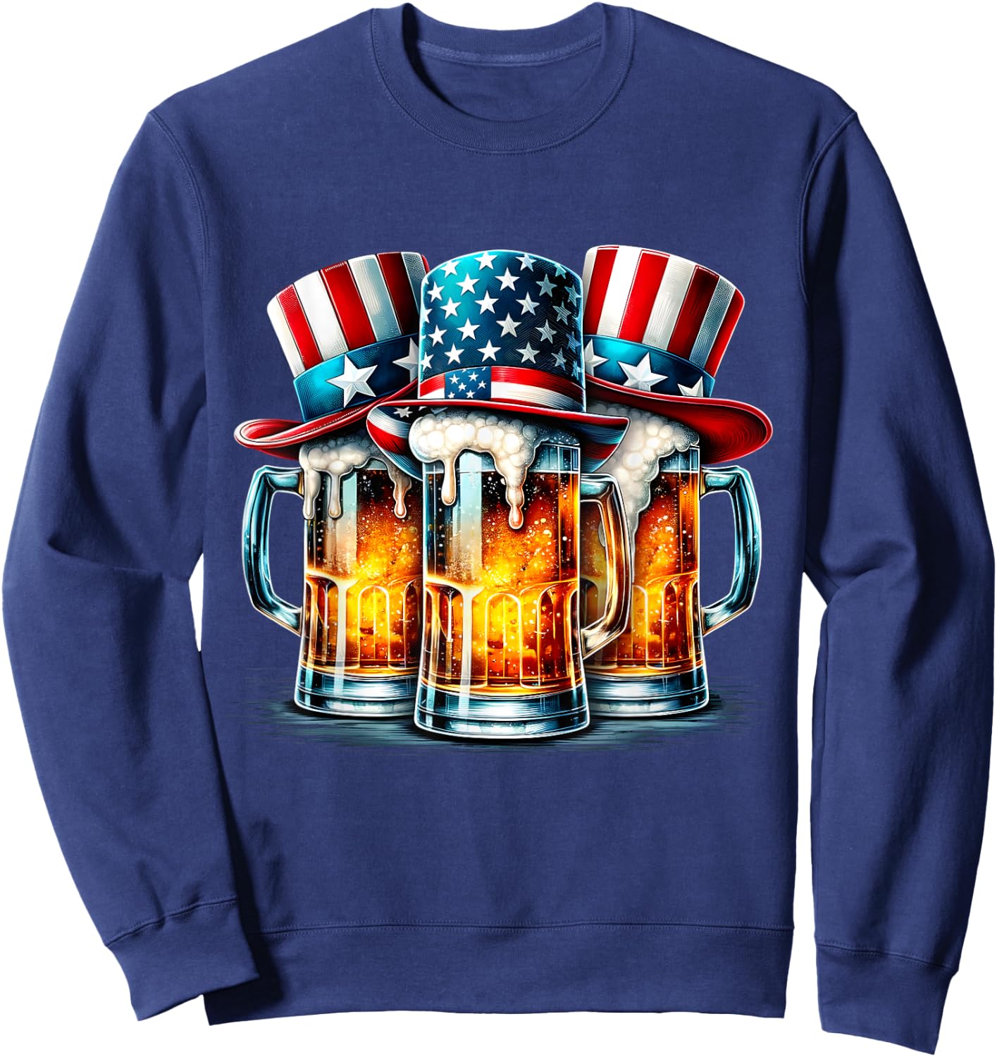 Beer American Flag Independence Day 4th of July Beer Lovers Women Men Sweatshirt - Sweatshirt | Navy