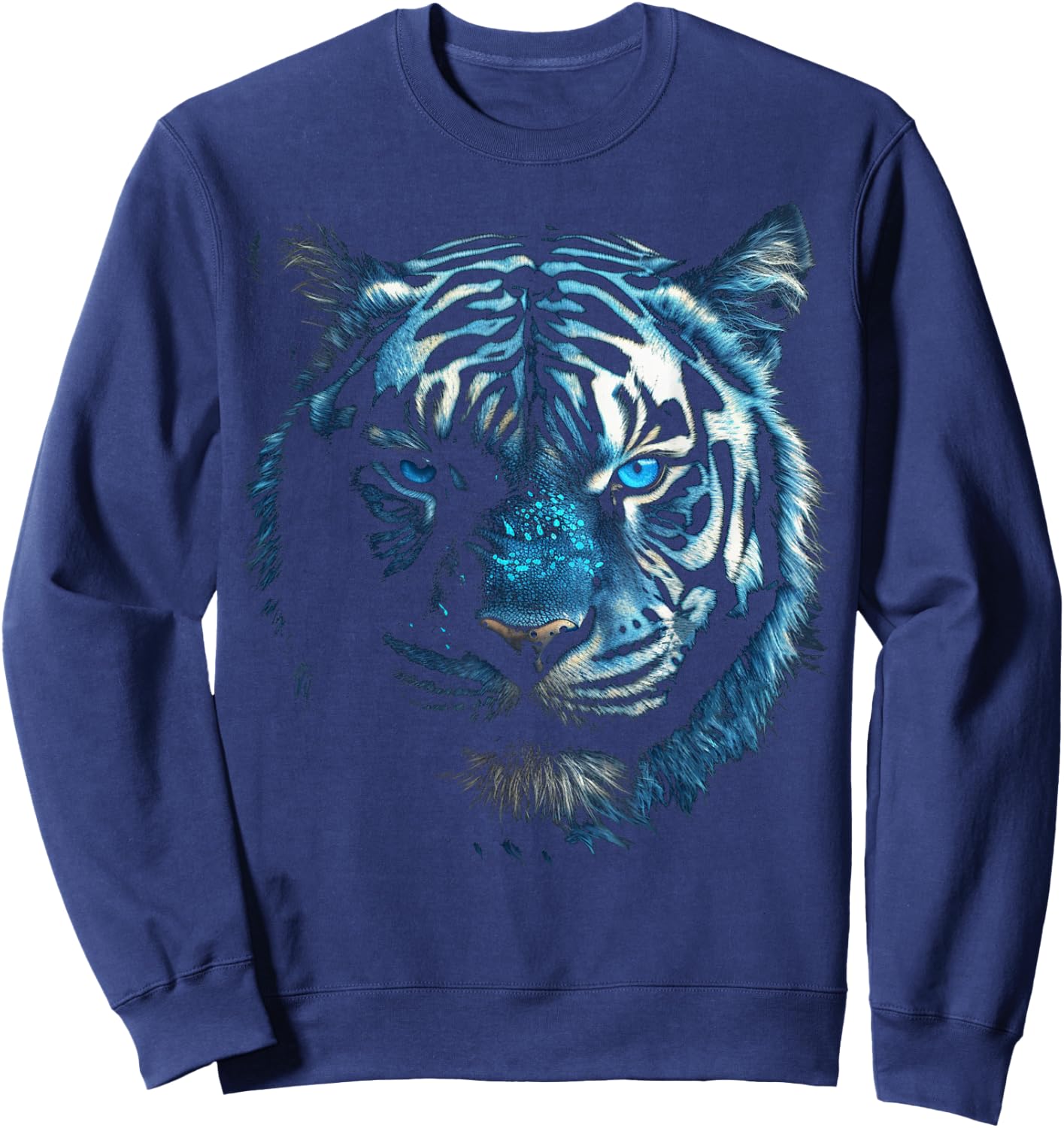 Tiger Artwork - Blue Eyes - Animal Art Motif Tiger Sweatshirt - Sweatshirt | Navy