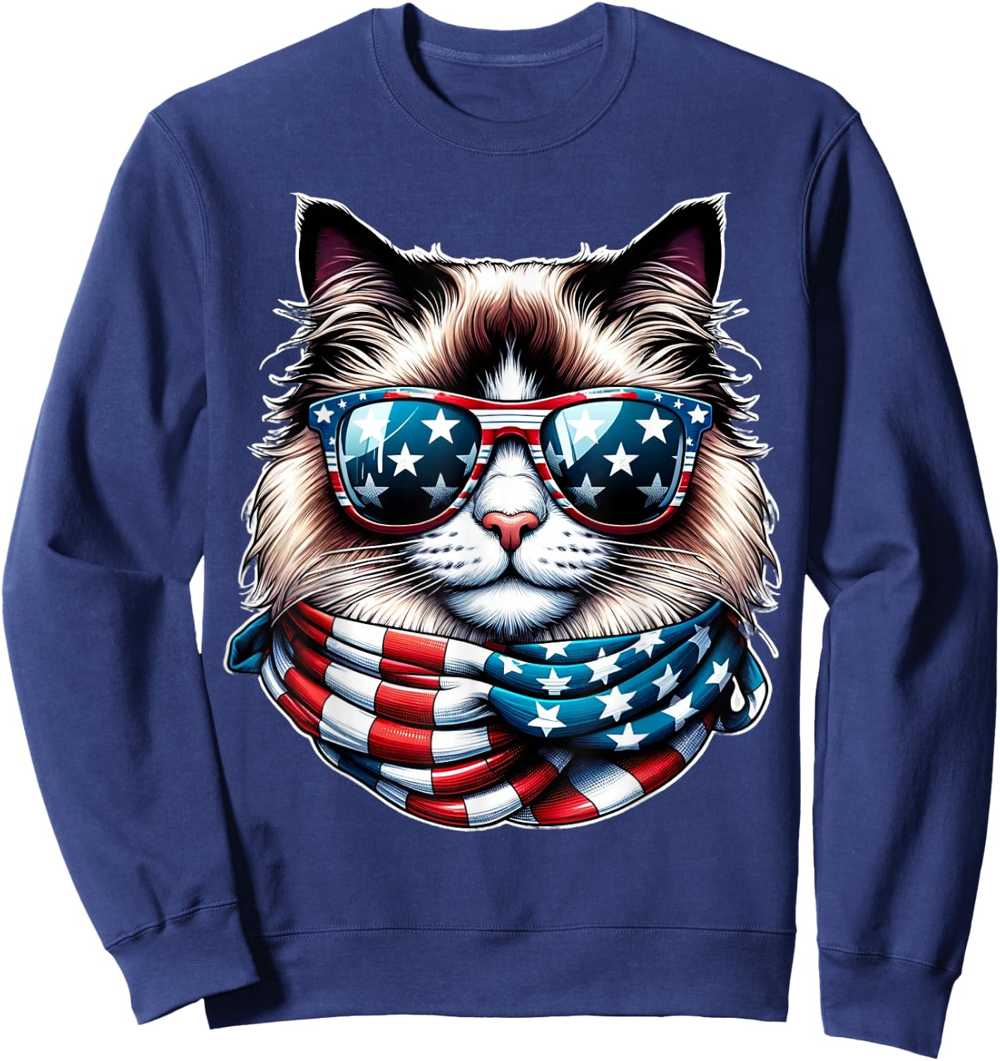 Ragdoll Cat American Flag USA Patriotic Cat 4th of July Sweatshirt - Sweatshirt | Navy