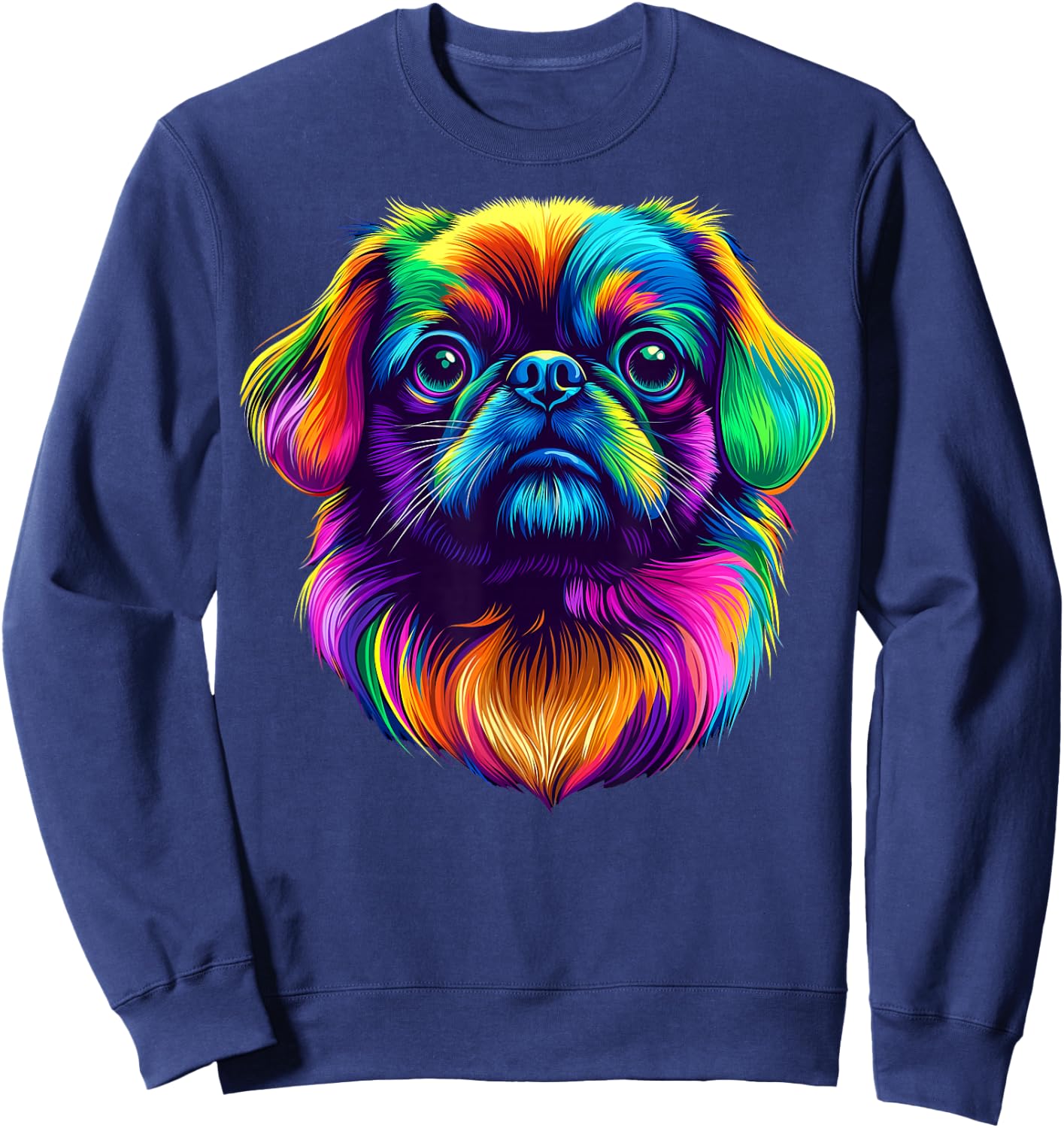 Colorful Pekingese Dog Face Cute Puppy Lover Men Women Black Sweatshirt - Sweatshirt | Navy