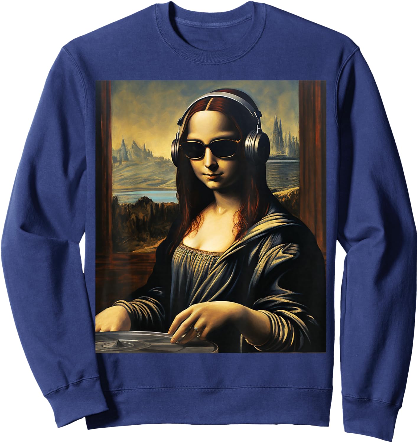 Mona Lisa as DJ | Trending Aesthetic Streetwear Sweatshirt - Sweatshirt | Navy