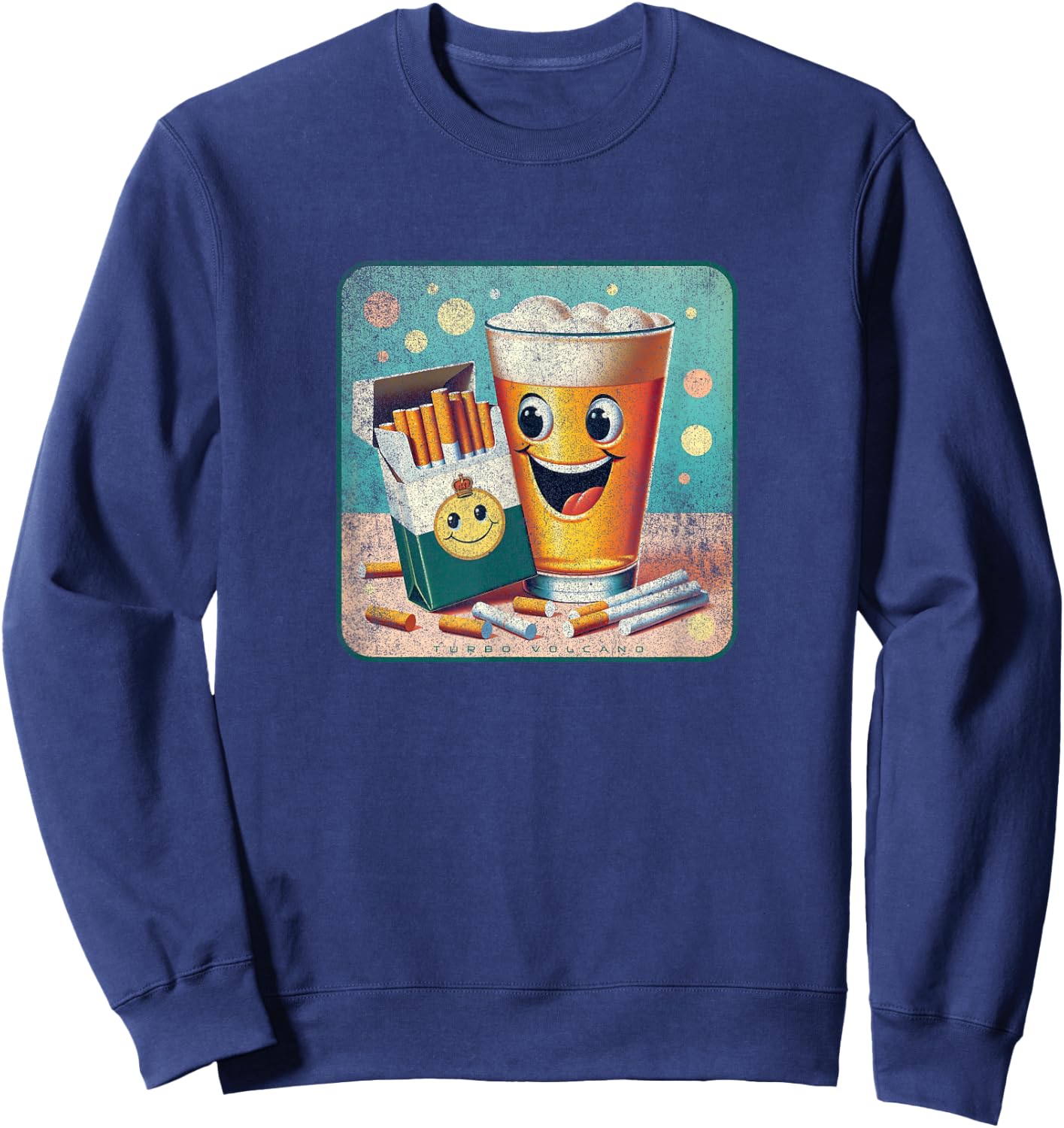 Happy Beer and Cigarettes Retro Advertising Design Sweatshirt - Sweatshirt | Navy