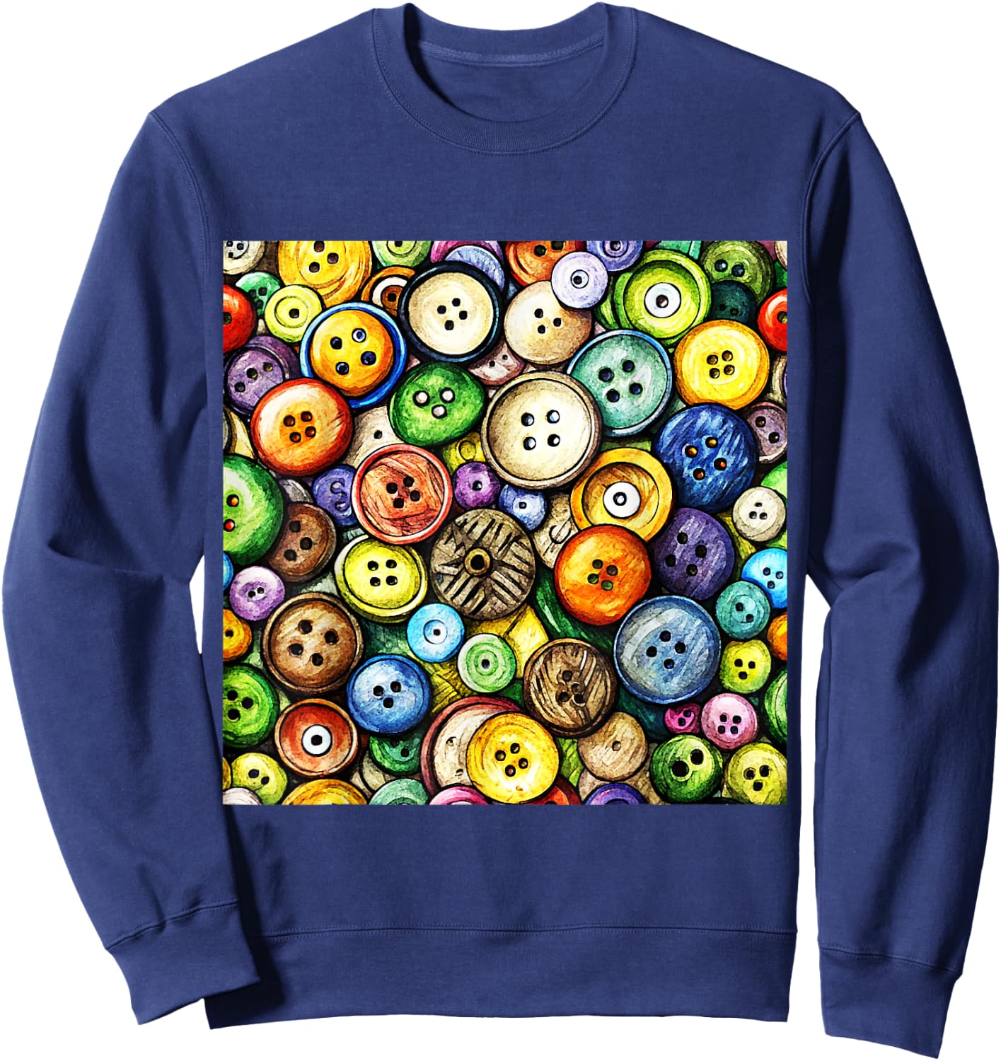 Multicolor Button Pattern Sweatshirt - Sweatshirt | Navy