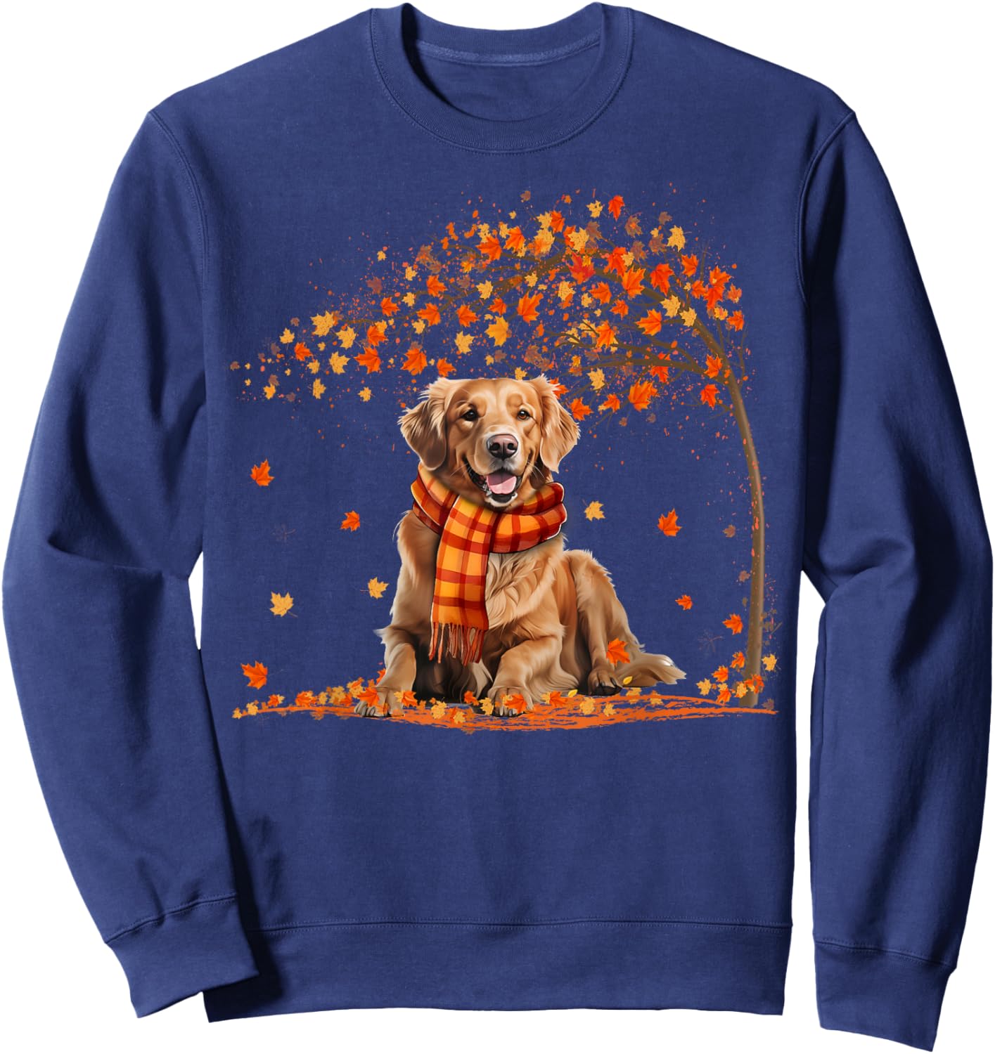 Golden Retrievers Hello Autumn Leaf Fall for Dog Lover Sweatshirt - Sweatshirt | Navy