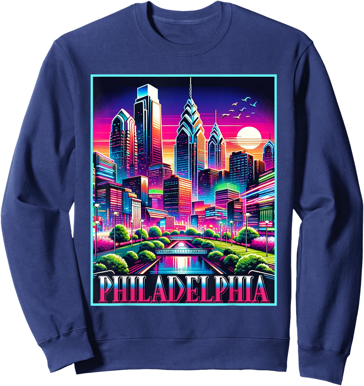 Philadelphia Pennsylvania Shirt 80s 90s Retro City Skyline Sweatshirt - Sweatshirt | Navy