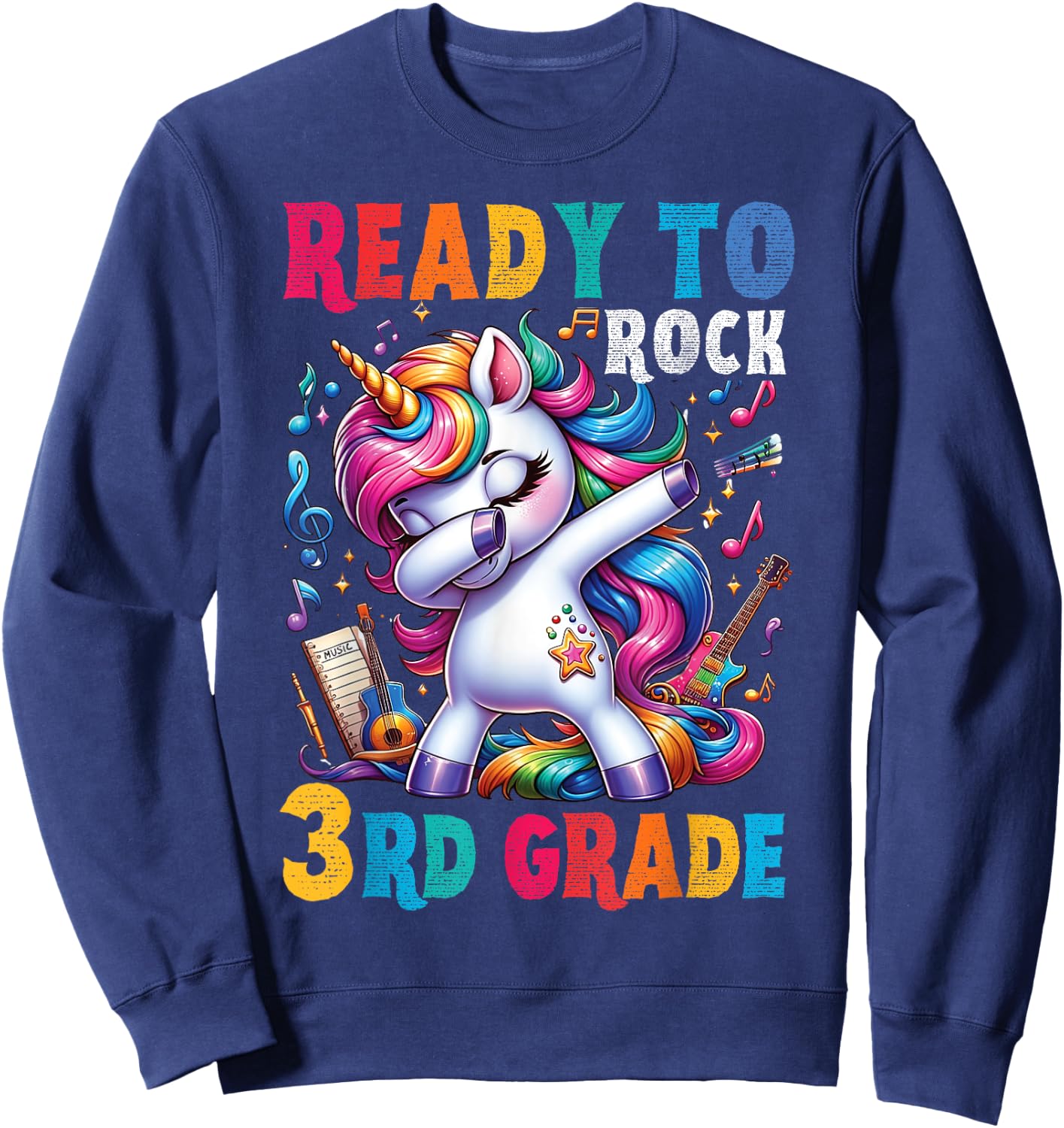 Student back to School 3rd grade Girls Musical Music Unicorn Sweatshirt - Sweatshirt | Navy