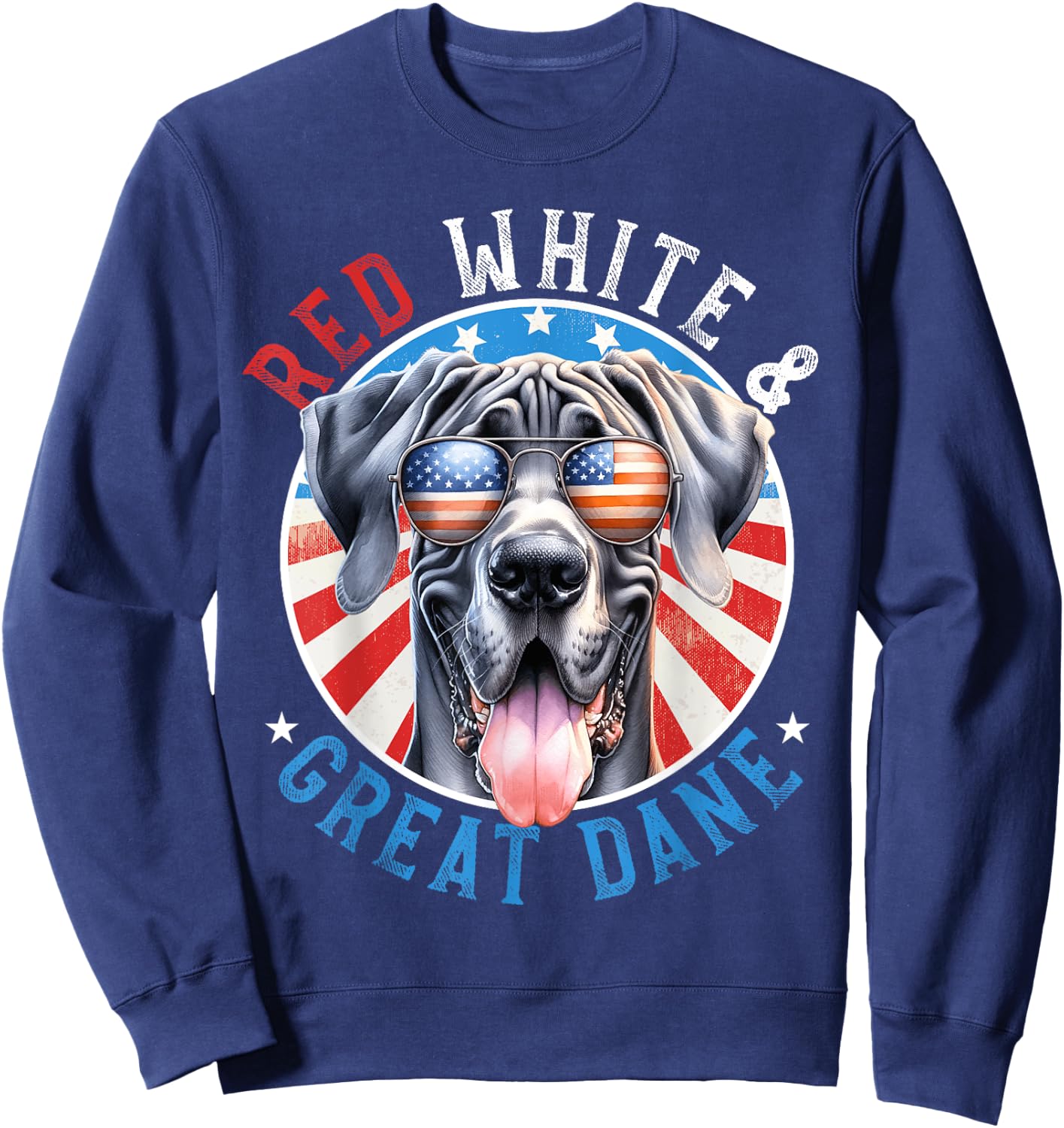 Great Dane Dog 4th of July Red White and Gentle Giant Lovers Sweatshirt - Sweatshirt | Navy
