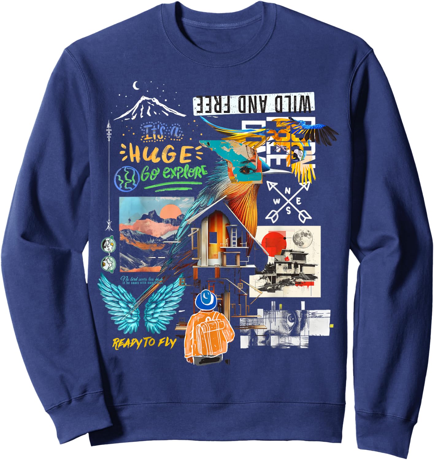 Butterfly | Frontprint | Animal Art Graphic Artwork Butterfl Sweatshirt - Sweatshirt | Navy