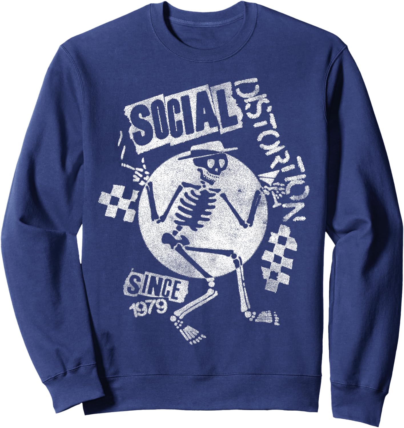 Official Social Distortion White Spray Skelly Sweatshirt - Sweatshirt | Navy