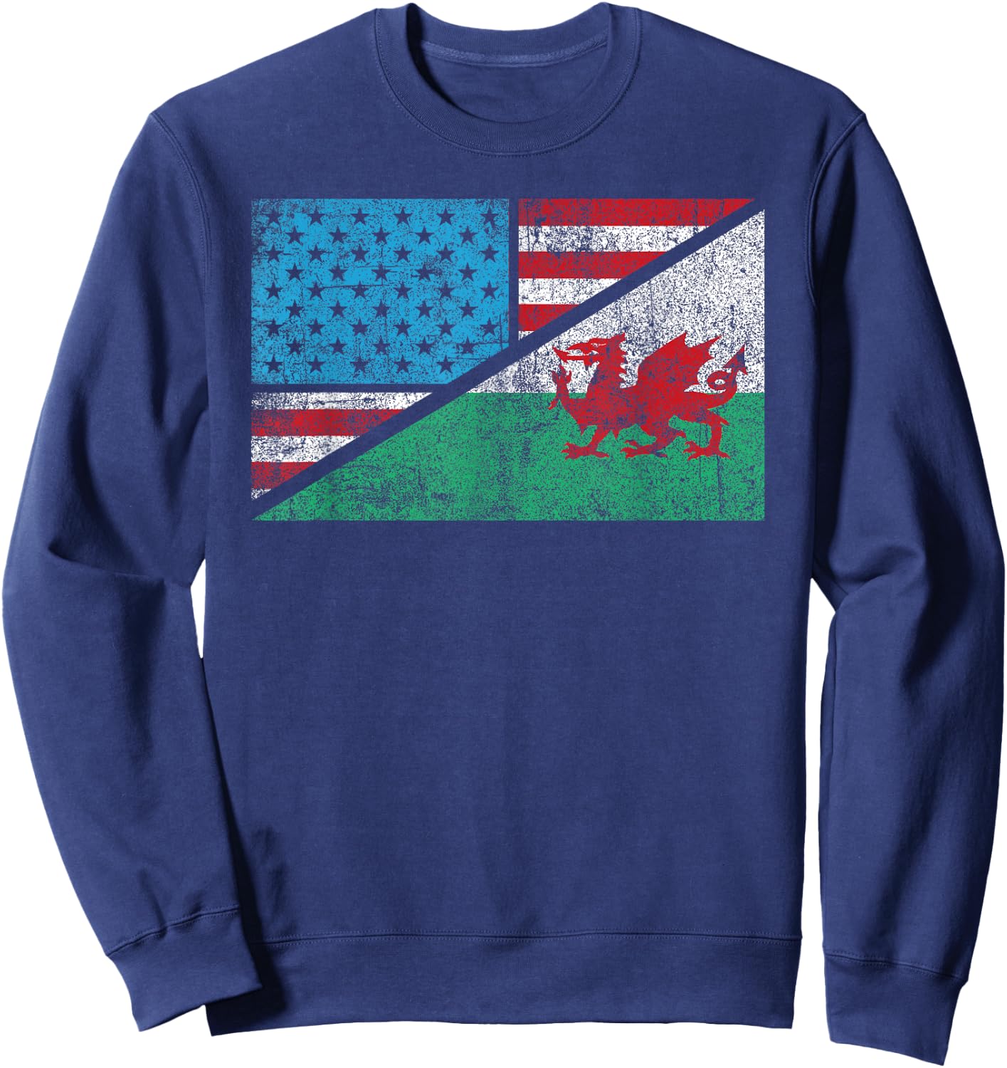 Welsh American distressed flag Wales US history heraldry Sweatshirt - Sweatshirt | Navy