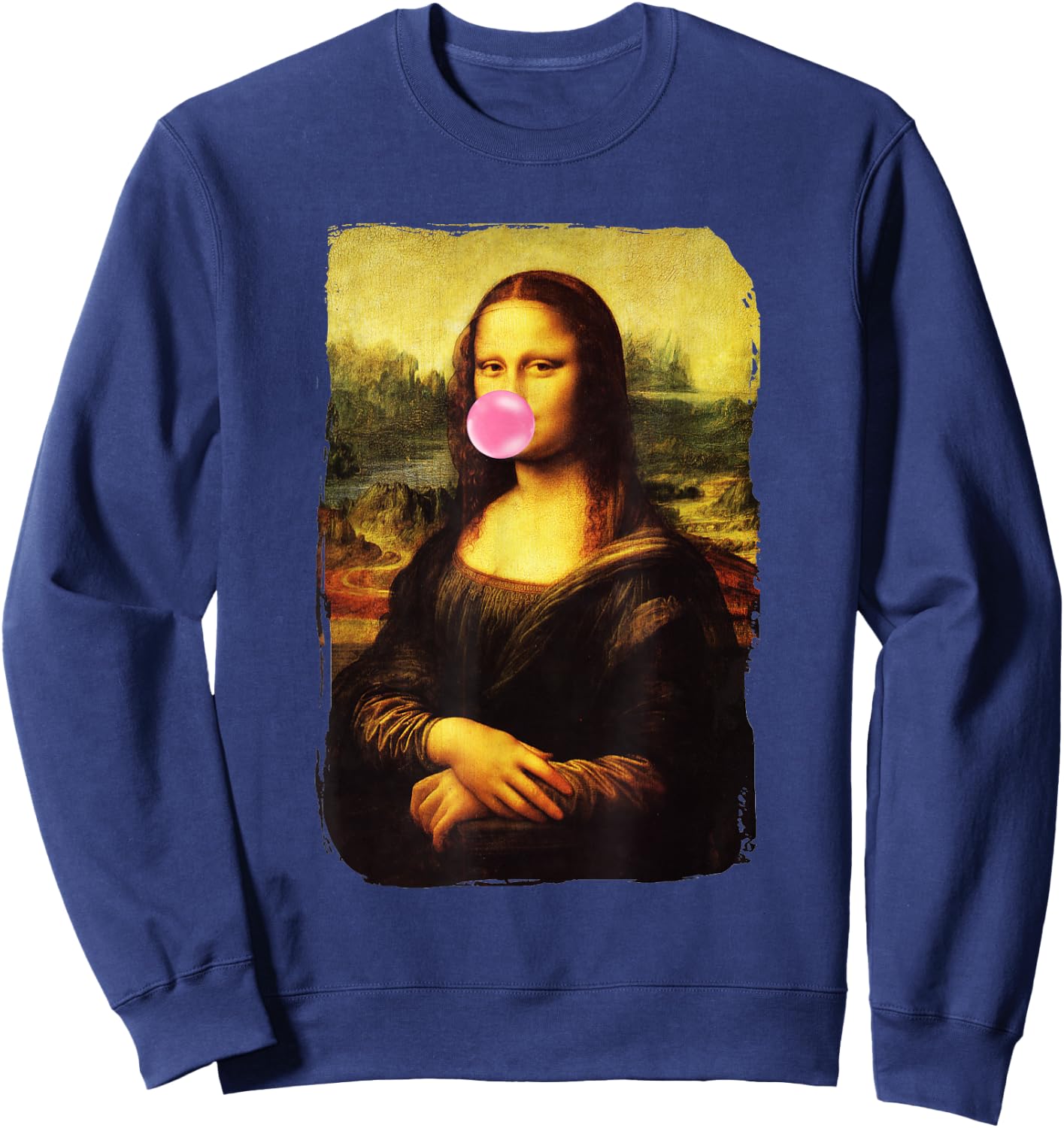 Mona Lisa Blowing Bubble Gum Funny Gioconda Sweatshirt - Sweatshirt | Navy