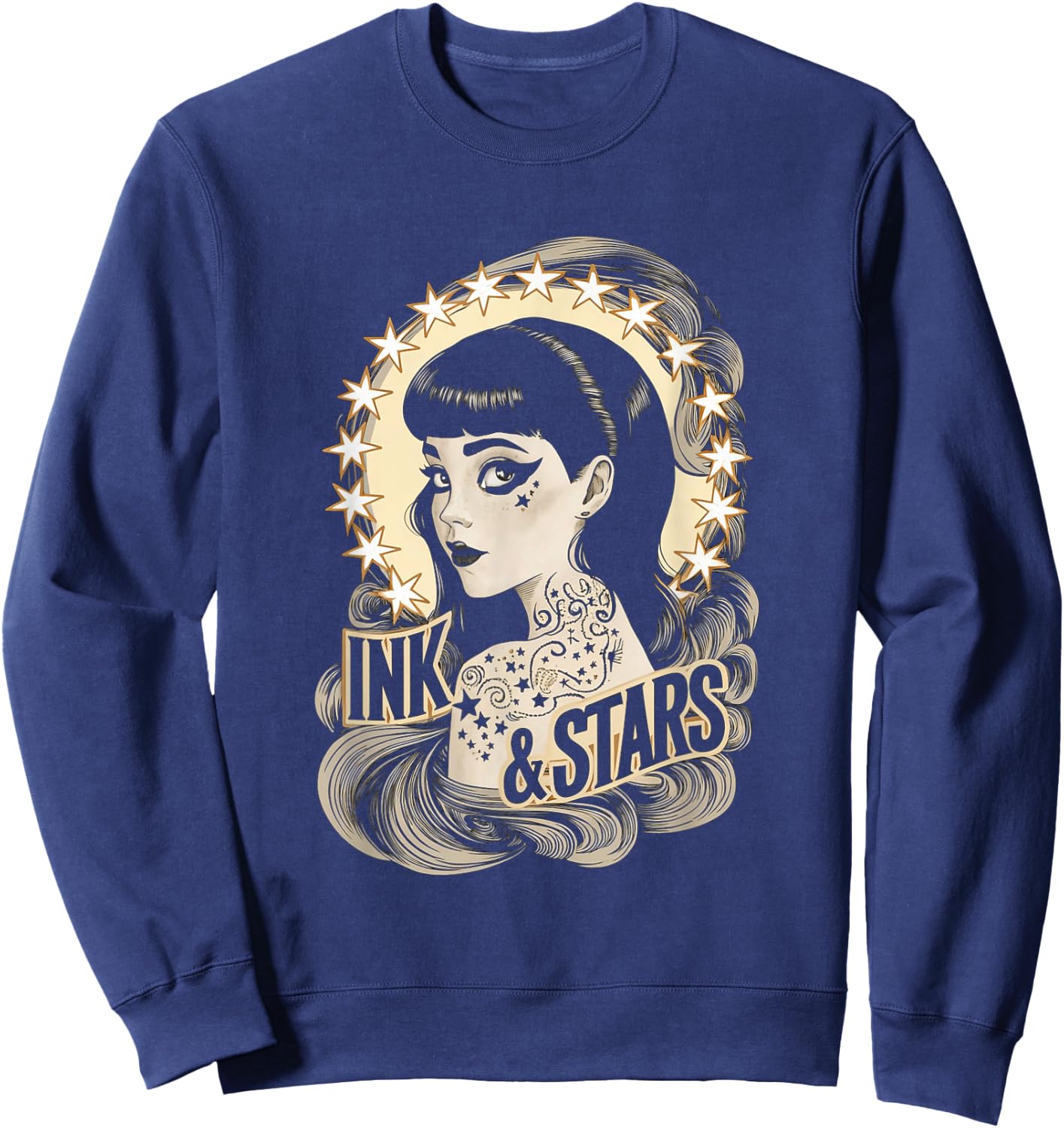 Vintage Tattoo Goth Girl Ink and Stars Sweatshirt - Sweatshirt | Navy
