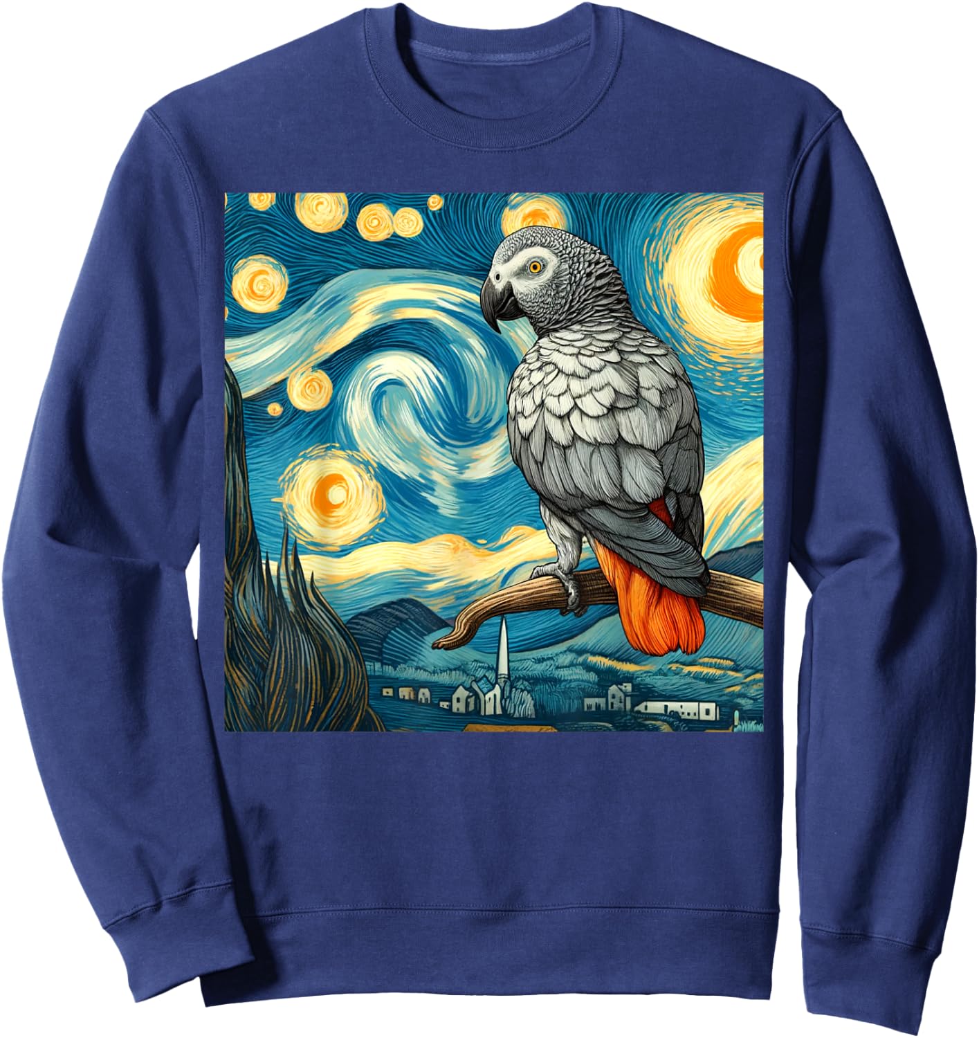 African Grey Parrot Owner Bird Lover Starry Night Van Gogh Sweatshirt - Sweatshirt | Navy