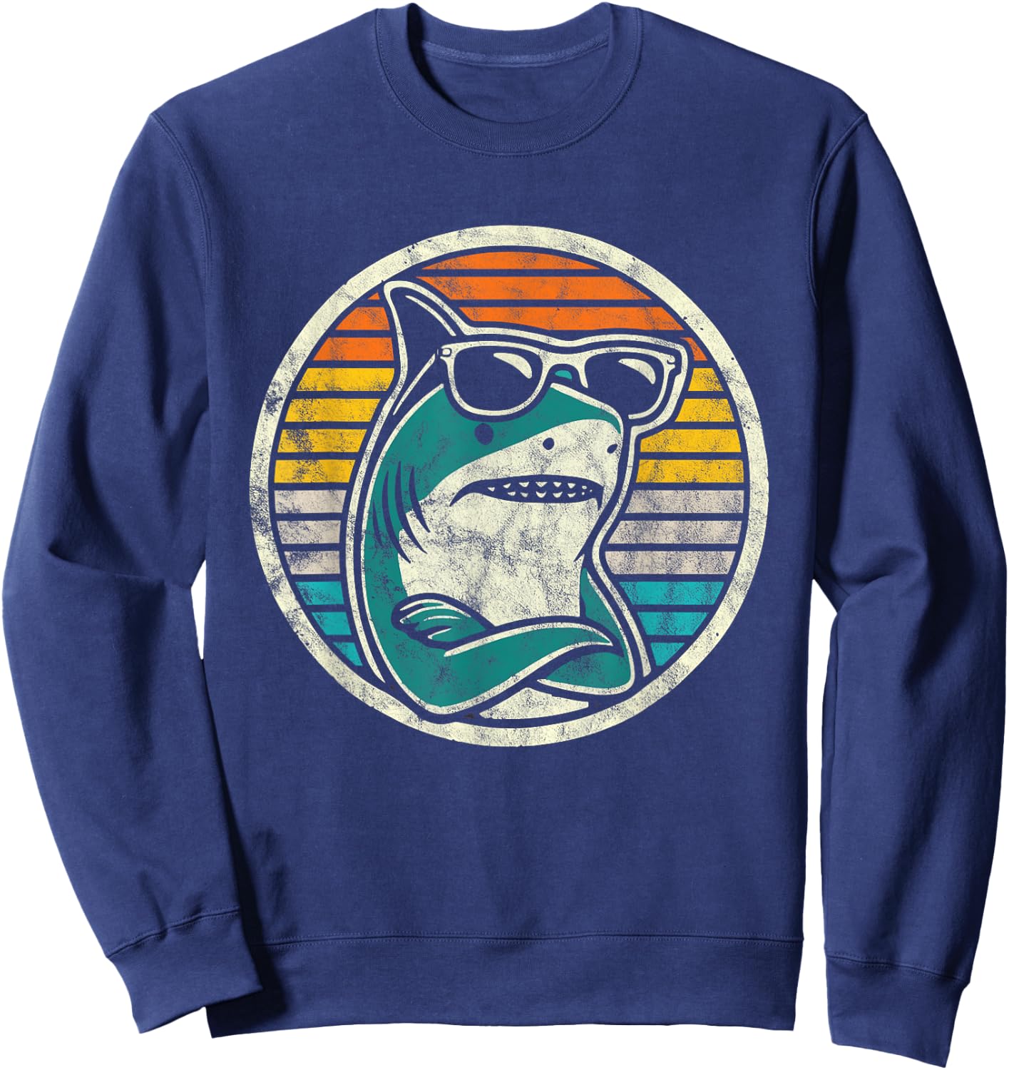 Retro Cool Shark with Sunglasses Vintage Ocean Vibes Sweatshirt - Sweatshirt | Navy