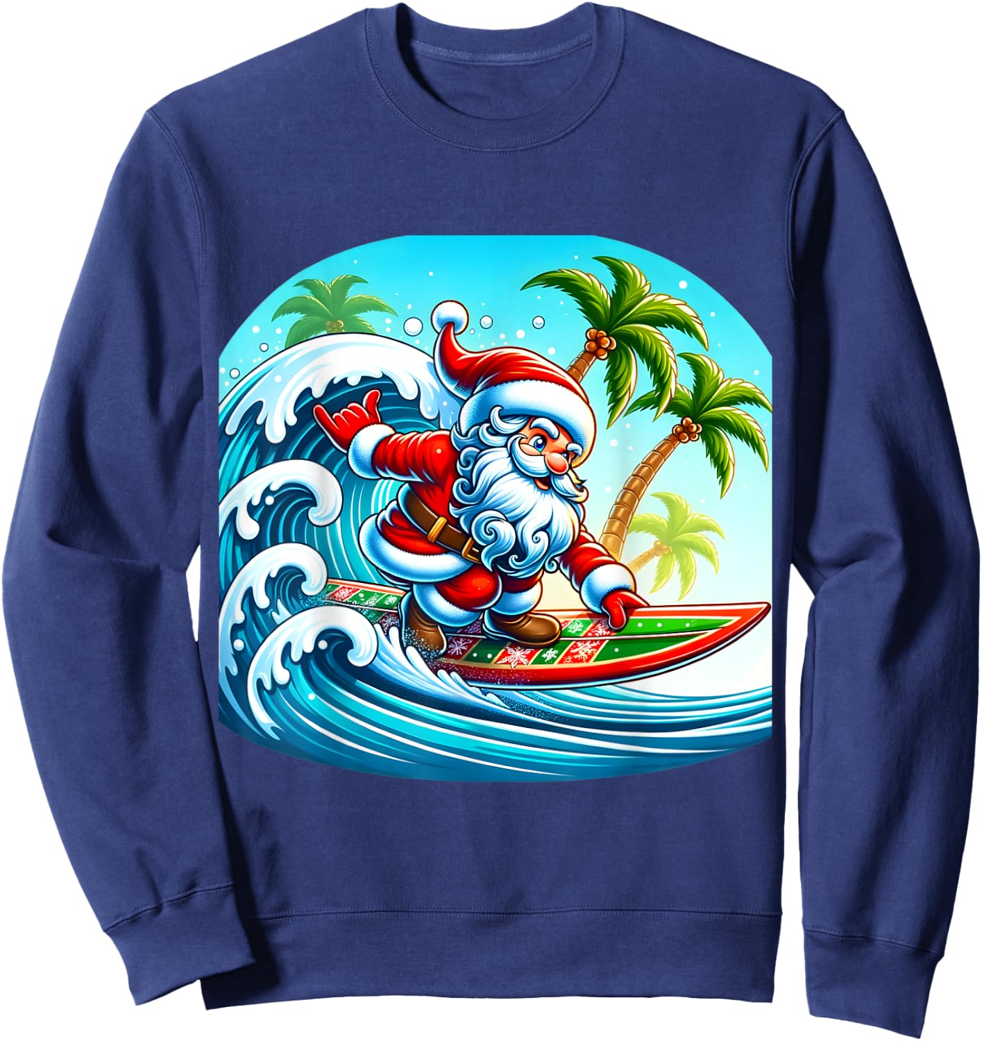 Christmas Surfing Santa Beach Surfboard Palms Women Kids Sweatshirt - Sweatshirt | Navy