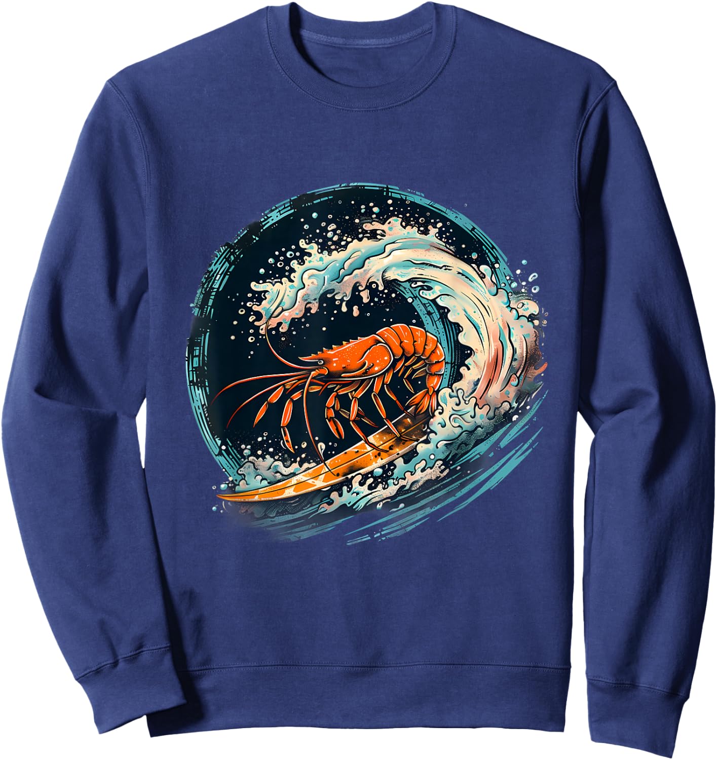Shrimp Ocean Sea Animal Lover Marine Mammal Surfing Motif Sweatshirt - Sweatshirt | Navy