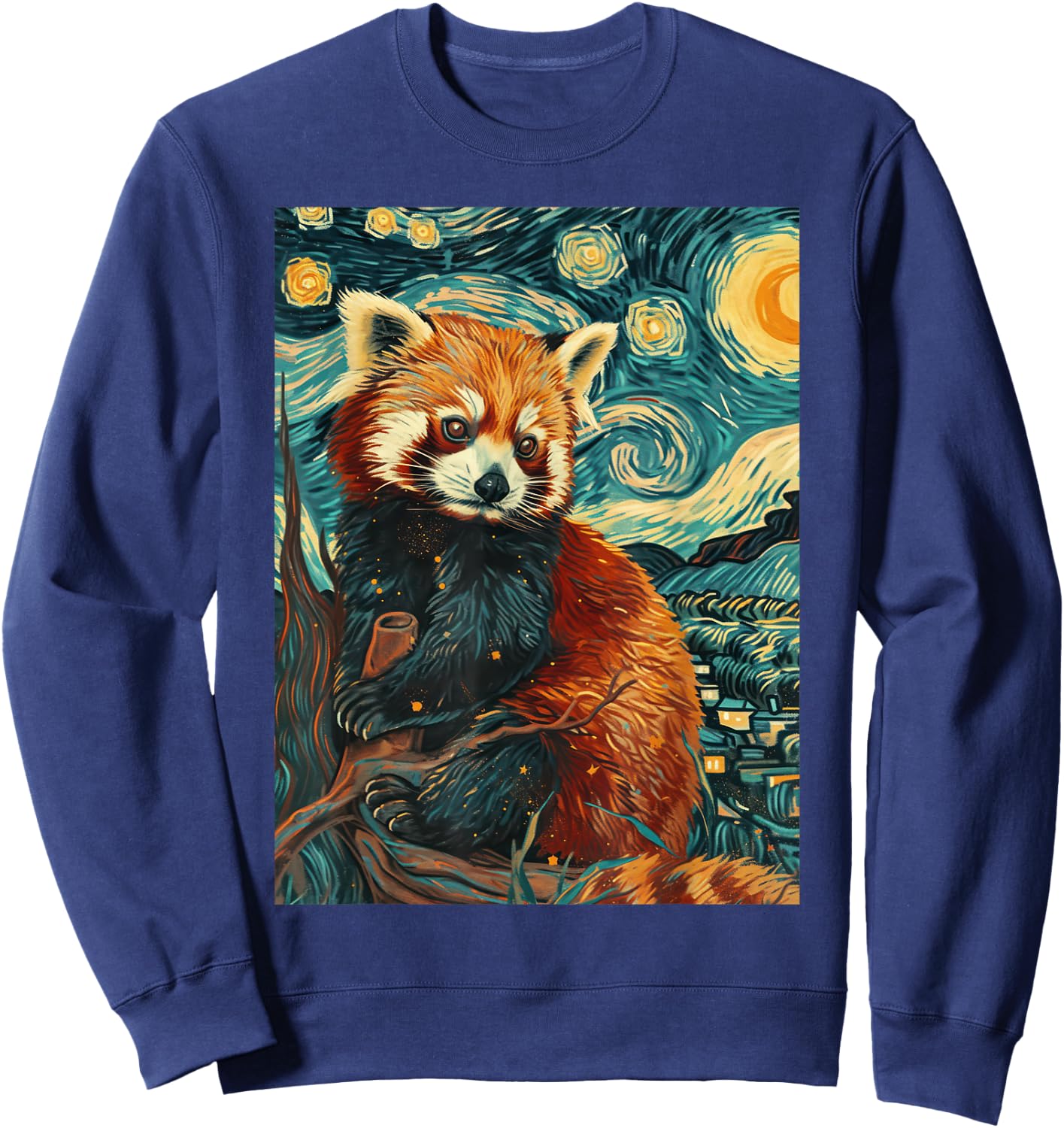 Red Panda Starry Night Van Gogh Graphic Sweatshirt - Sweatshirt | Navy