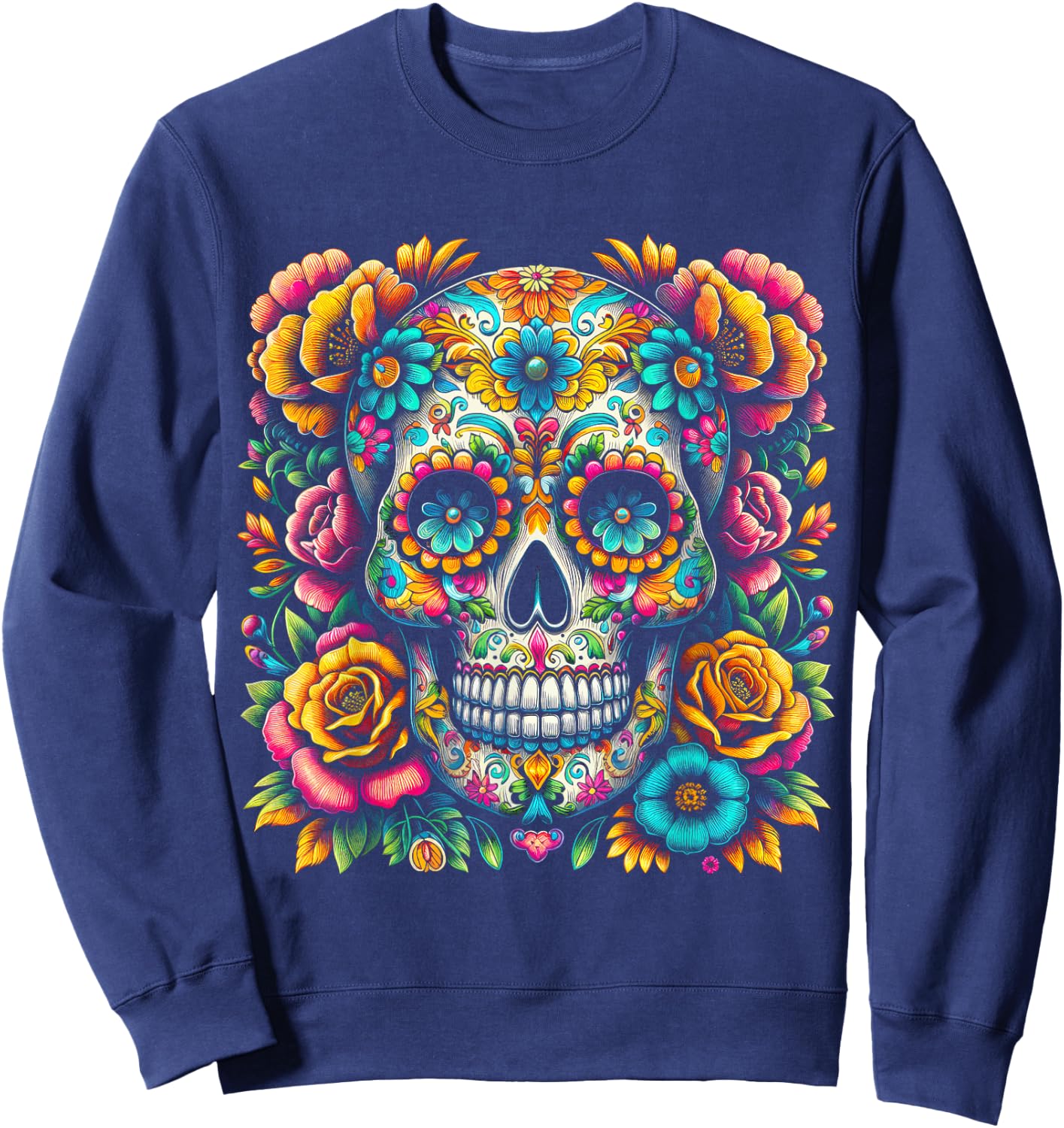 De Los Muertos Day of the Dead Sugar Skull Halloween Women Sweatshirt - Sweatshirt | Navy