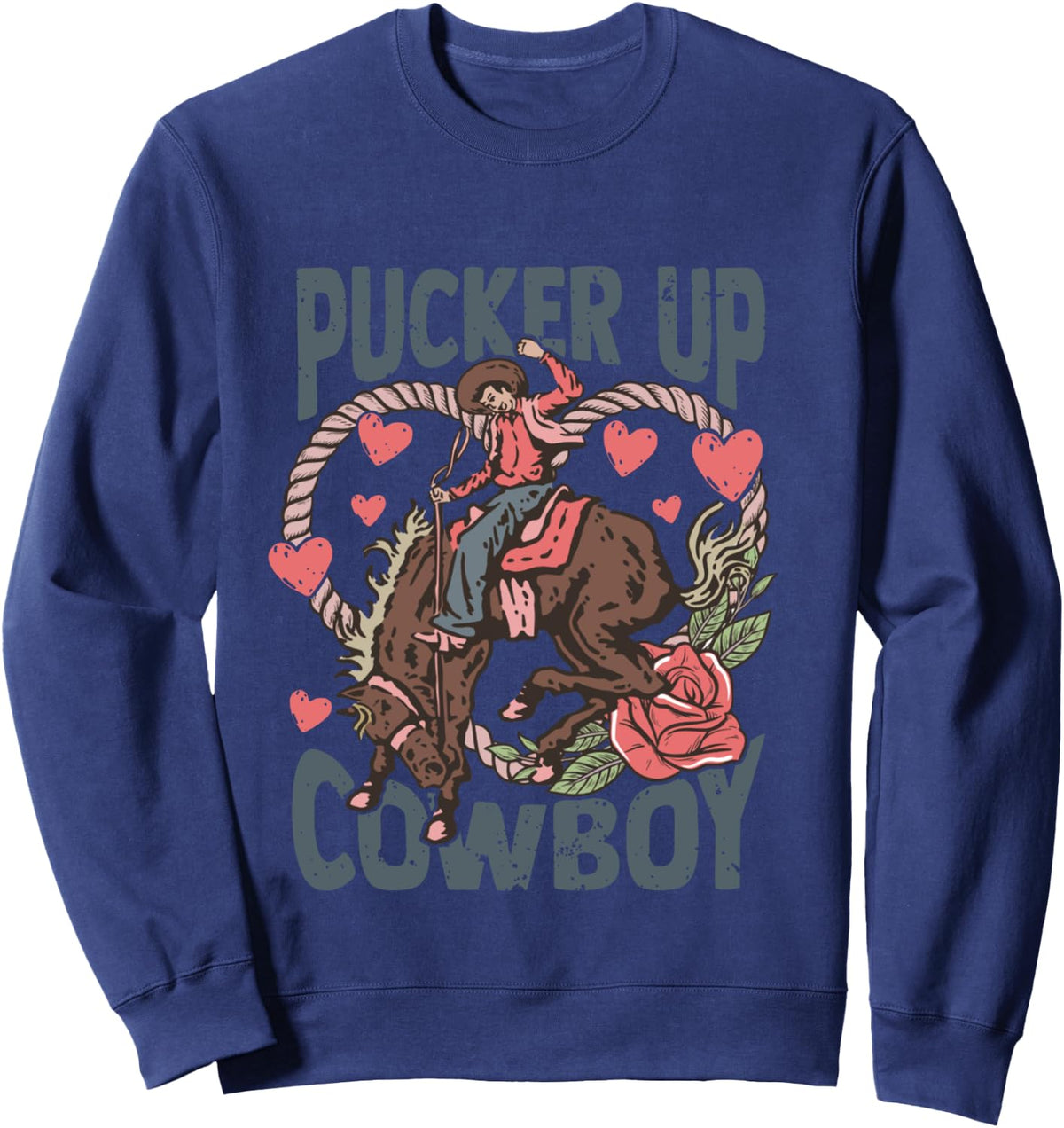 Pucker Up Cowboy Retro Groovy Howdy Valentines Cowboy Hat Sweatshirt - Sweatshirt | Navy