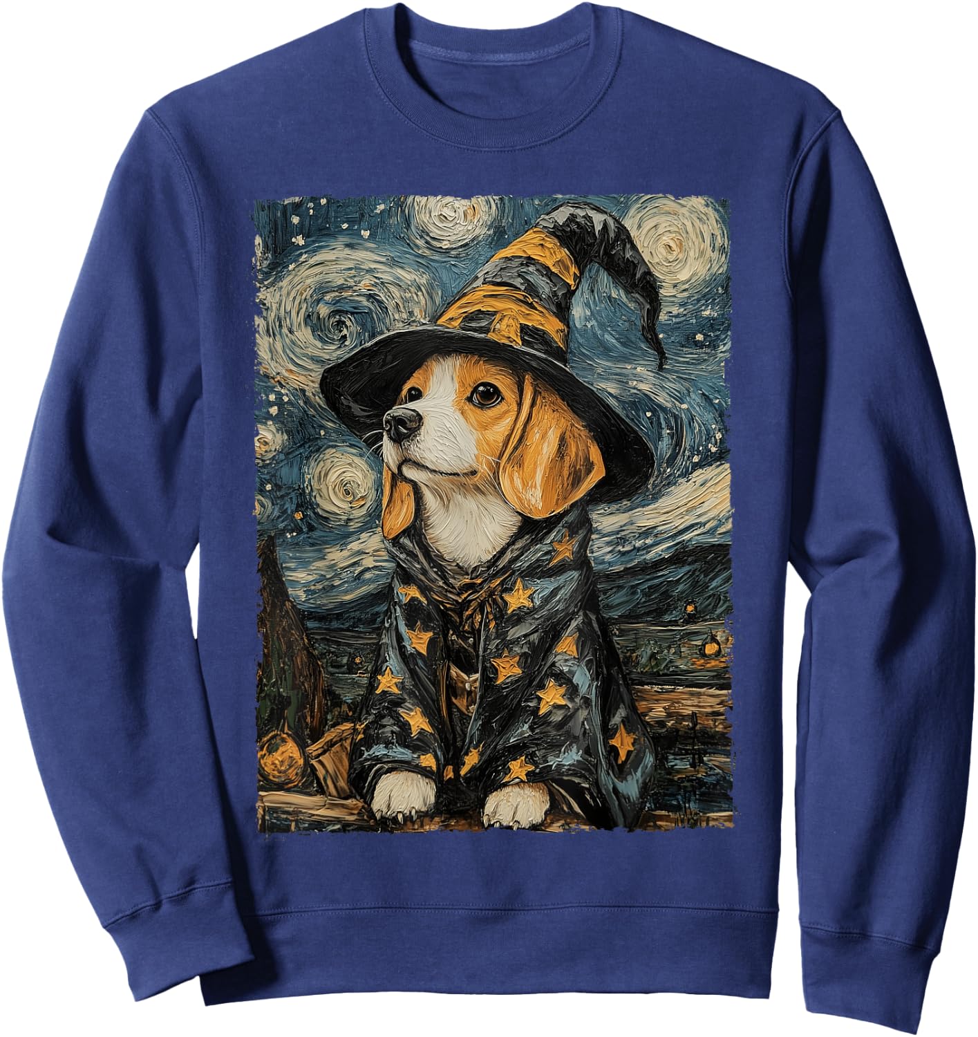 Beagle Witch Costume Painting Starry Night Dog Sweatshirt - Sweatshirt | Navy