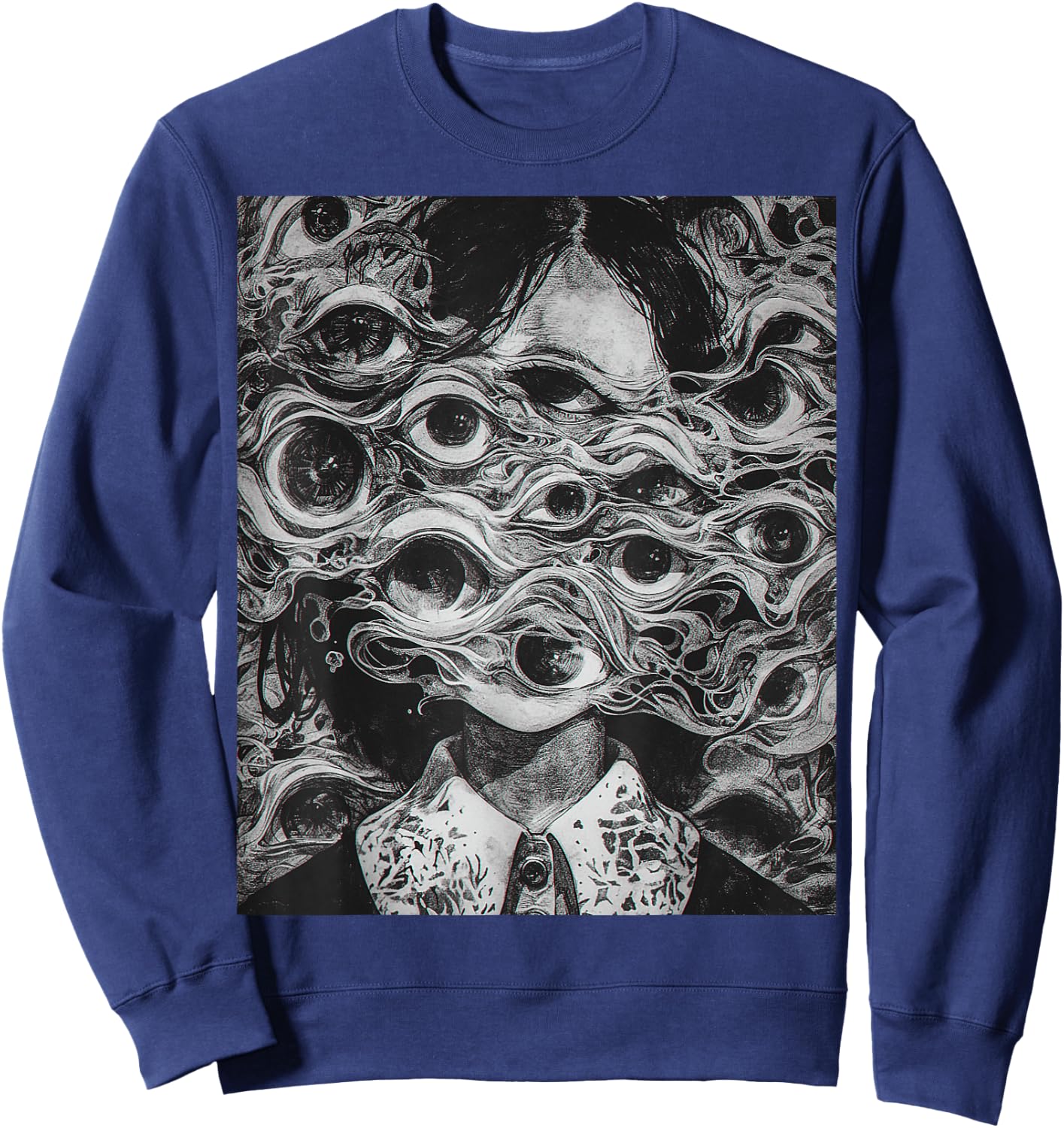 Creepy manga Girl Scary Eyes Horror Halloween Frightening Sweatshirt - Sweatshirt | Navy