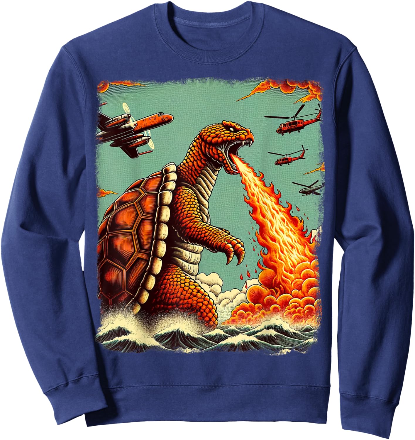Kaiju Turtle Monster Japanese Turtle Kanagawa Wave Japan Sweatshirt - Sweatshirt | Navy